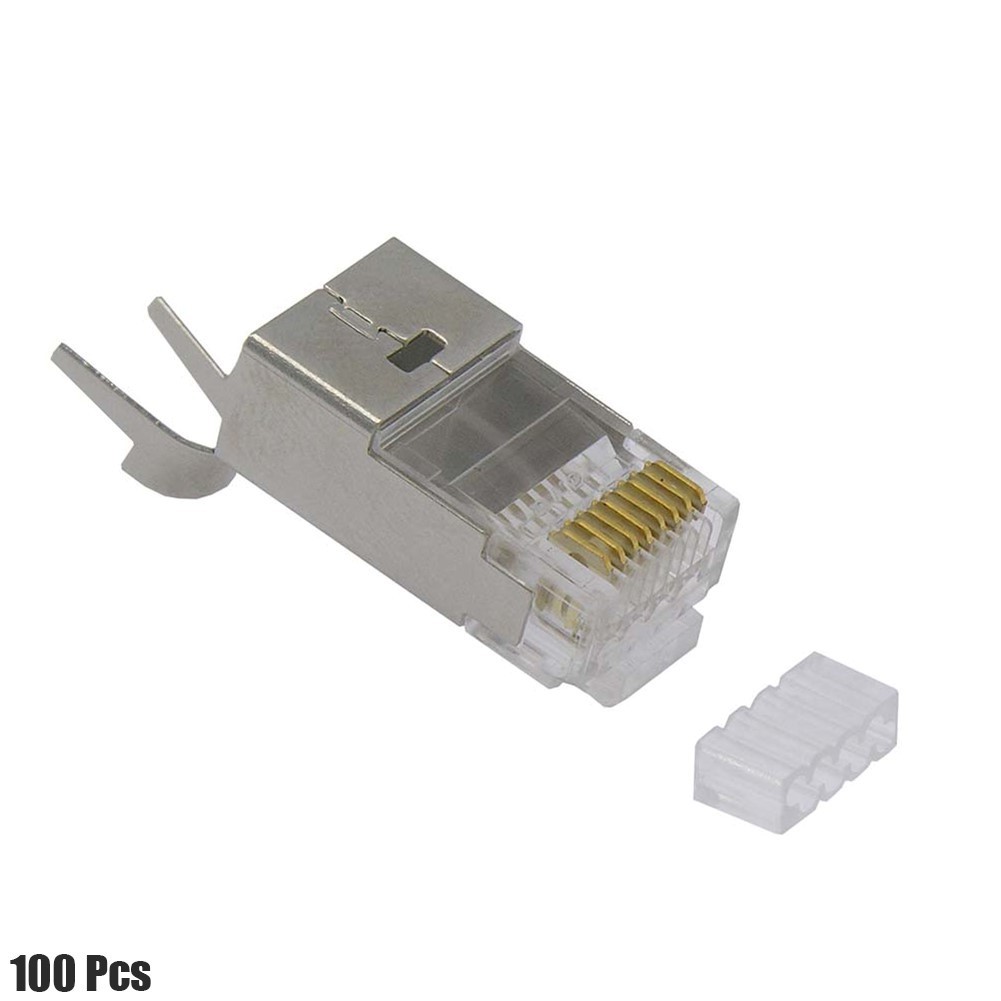 100 Pcs CAT6 RJ45 8P8C Network LAN Ethernet Shielded Plug Connector Solid Cable