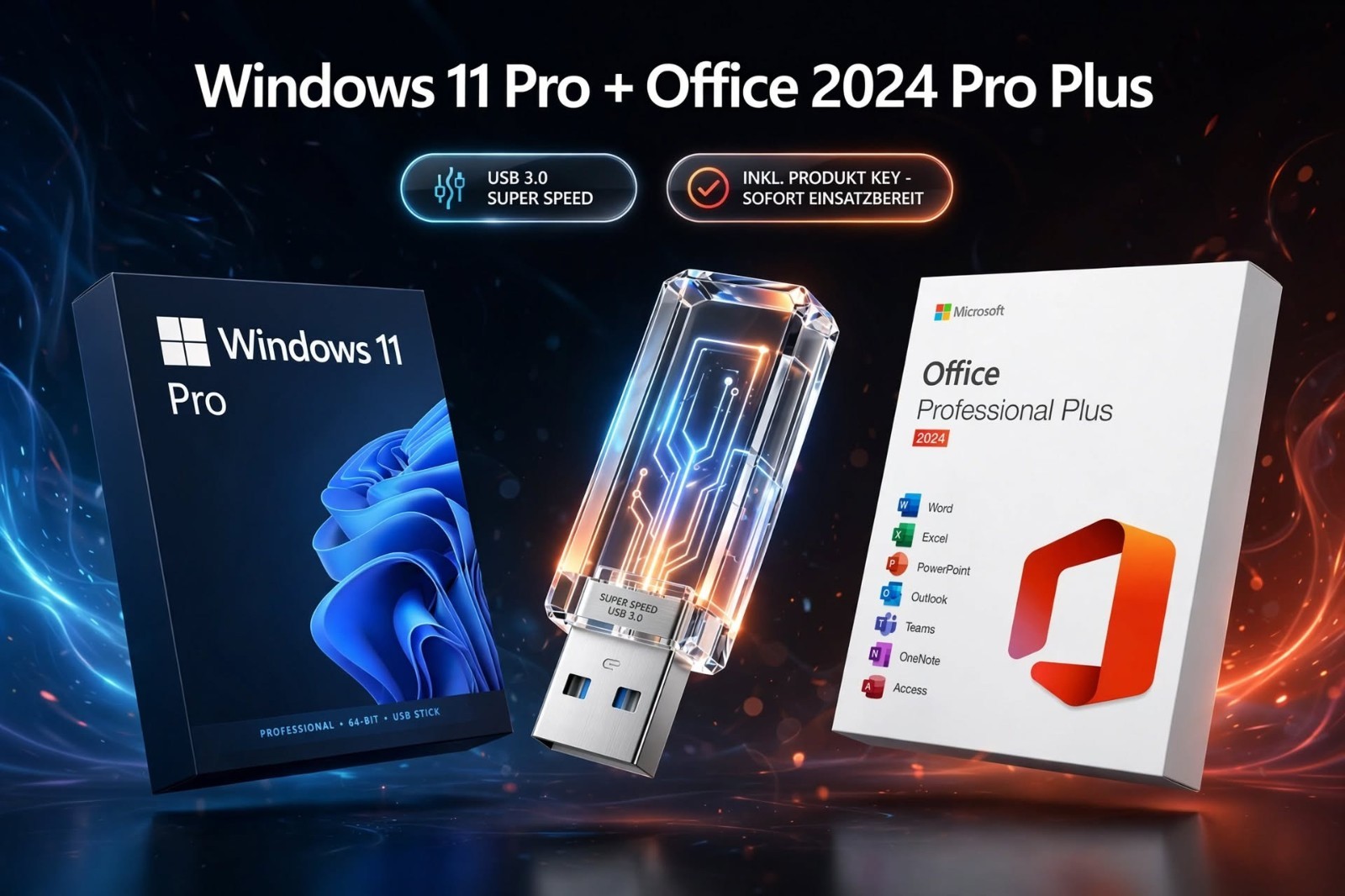 Microsoft Windows 11 Pro & Office 2024 Pro Plus USB3.0 Flash Drive + Product Key