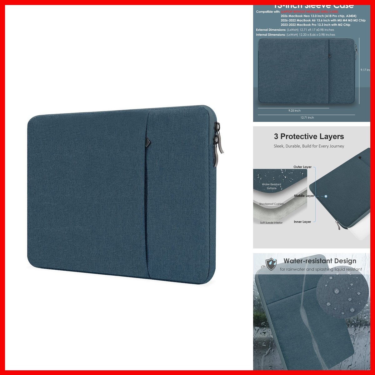 ProElife Sleeve Case for MacBook Neo & Air 13 Inch M5 M4 Water-Resistant