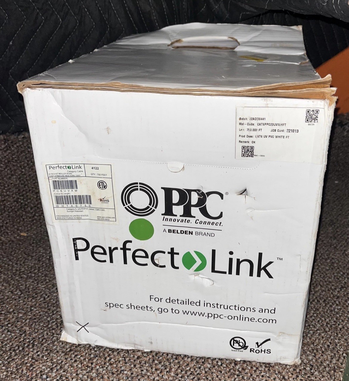 CAT6 PPC Belden Perfect Link Category 6 Cable - White, 750 ft (PC6UVXM WHTA0750)