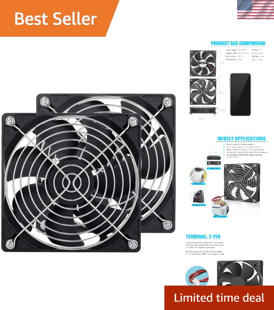 2-Pack 120mm Fan DC 12V Computer Fan 120mm x120mm x 25mm 2-Pin High Performan...