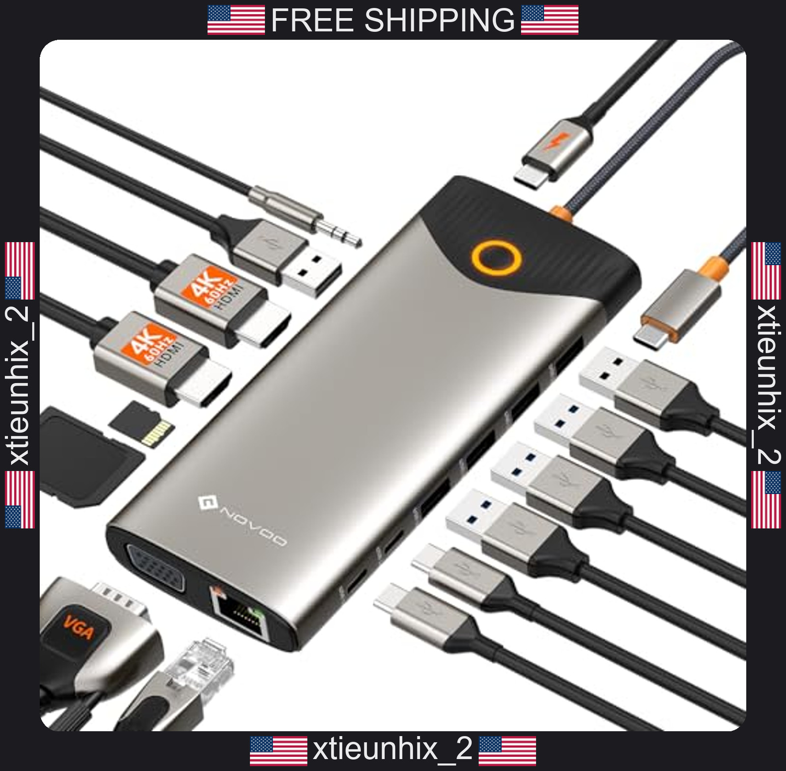 USB C Docking Station 15-in-1 Multi-Port Hub Dual 4K HDMI Ethernet