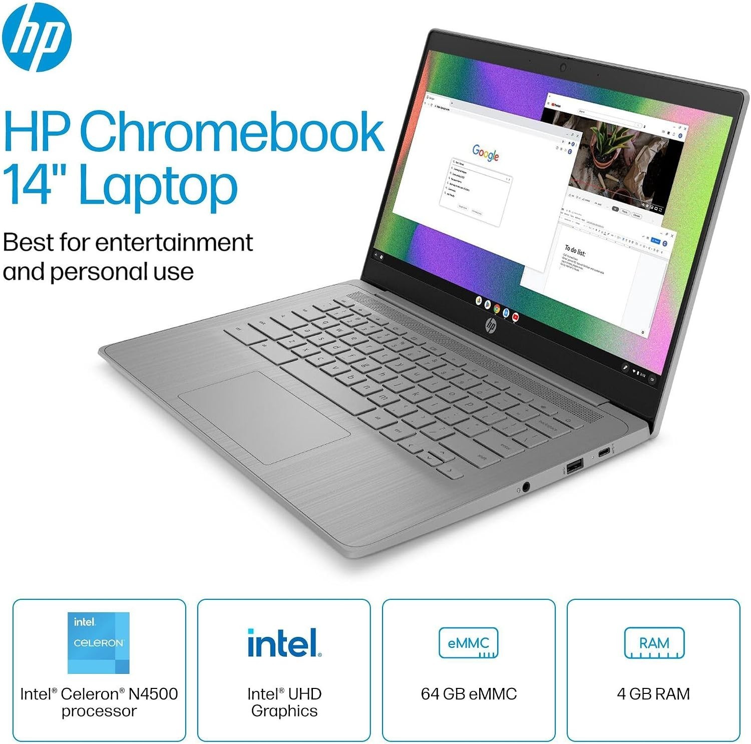 HP Chromebook 14" Intel N4500 4GB 64GB eMMC Chrome OS WiFi 6 Open Box SALE