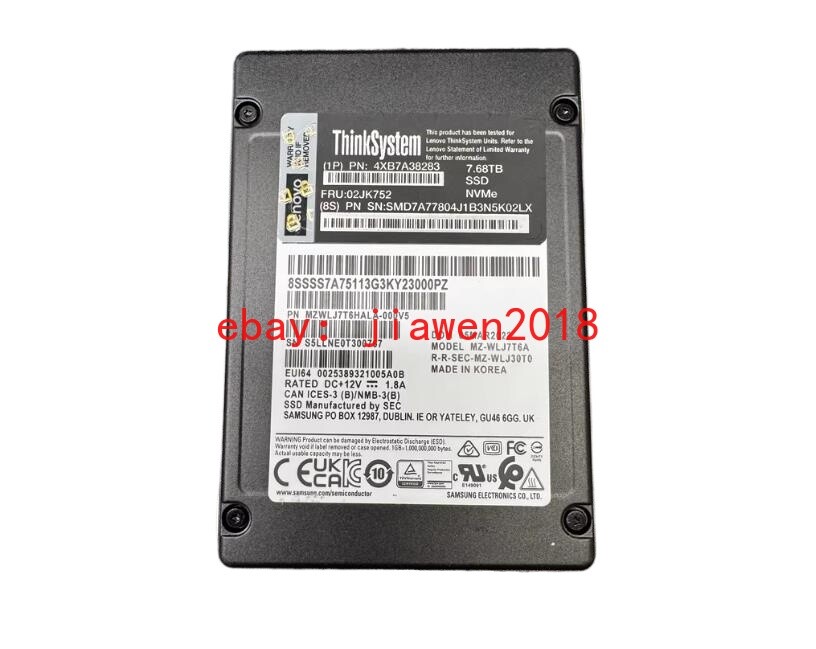 LENOVO Samsung PM1733 7.68TB U.2 PCIE 4.0X4 SSD 2.5" NVME MZ-WLJ7T60 