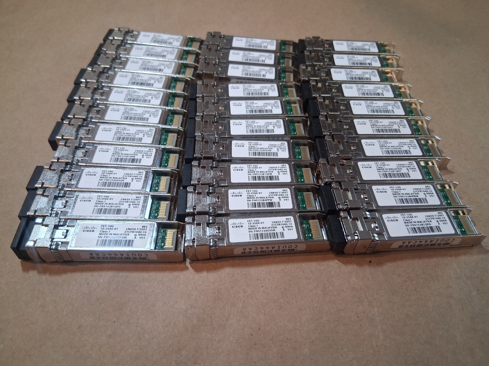 Lot of 31 Cisco 10GB SFP+ FET-10G Transceivers 79x 10-2566-01, 63x 10-2566-02