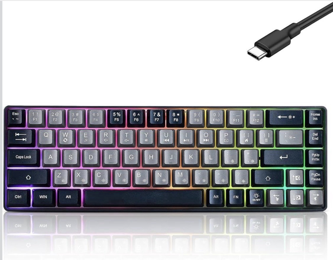 Wired Portable 60% Mechanical Gaming Keyboard,RGB LED Backlit Compact 68 Keys