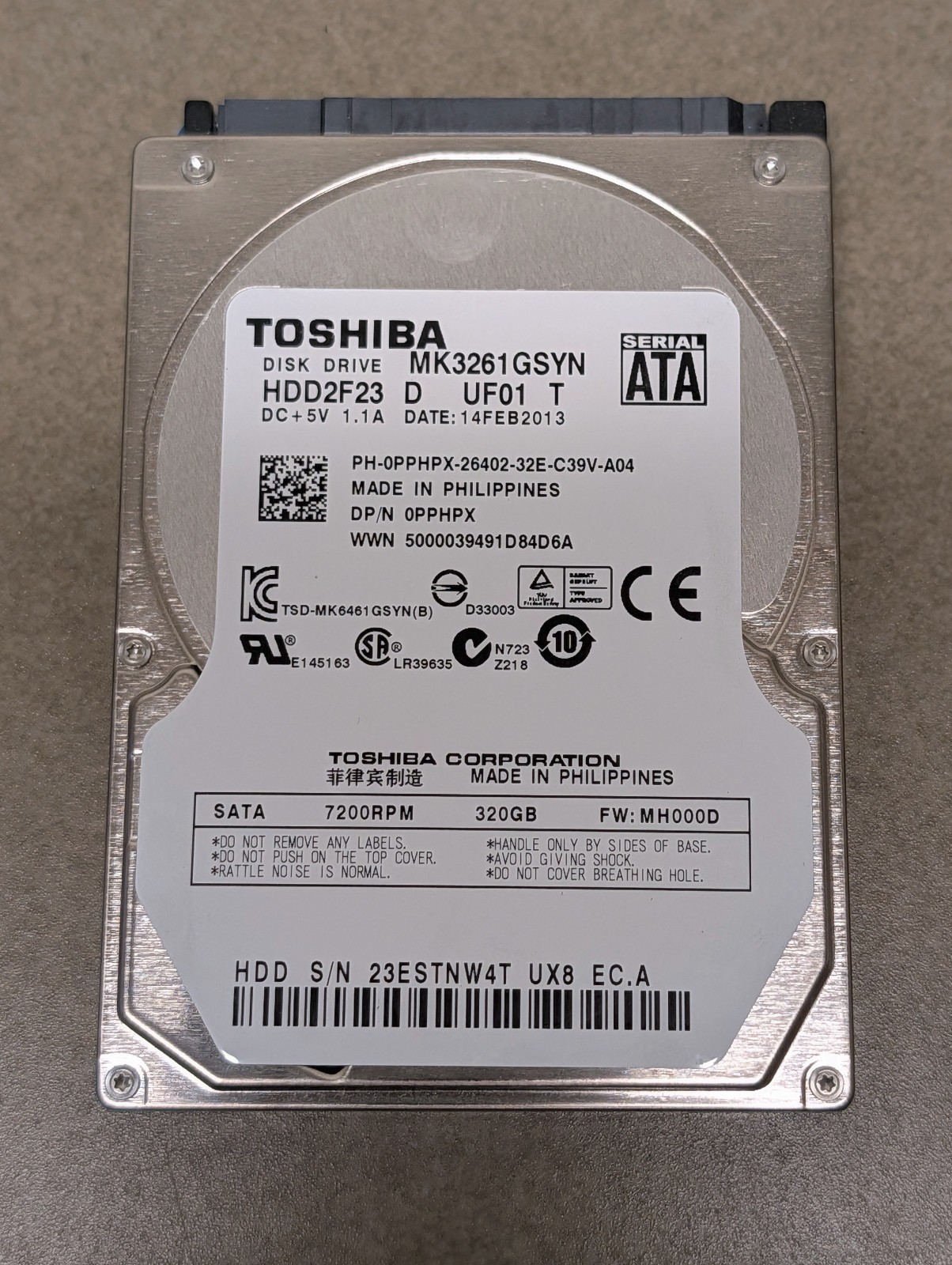 Toshiba HDD2F23 320GB Internal 7200RPM 2.5" (MK3261GSYN) HDD