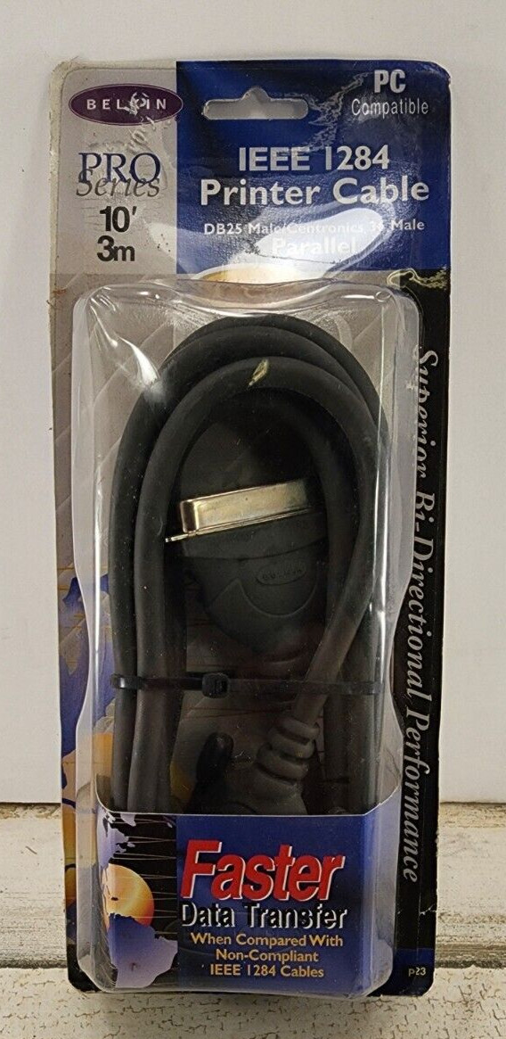 Belkin Pro Series 10 Ft Printer Cable IEEE 1284 DB25 Male Parallel F2A046-10 NOS