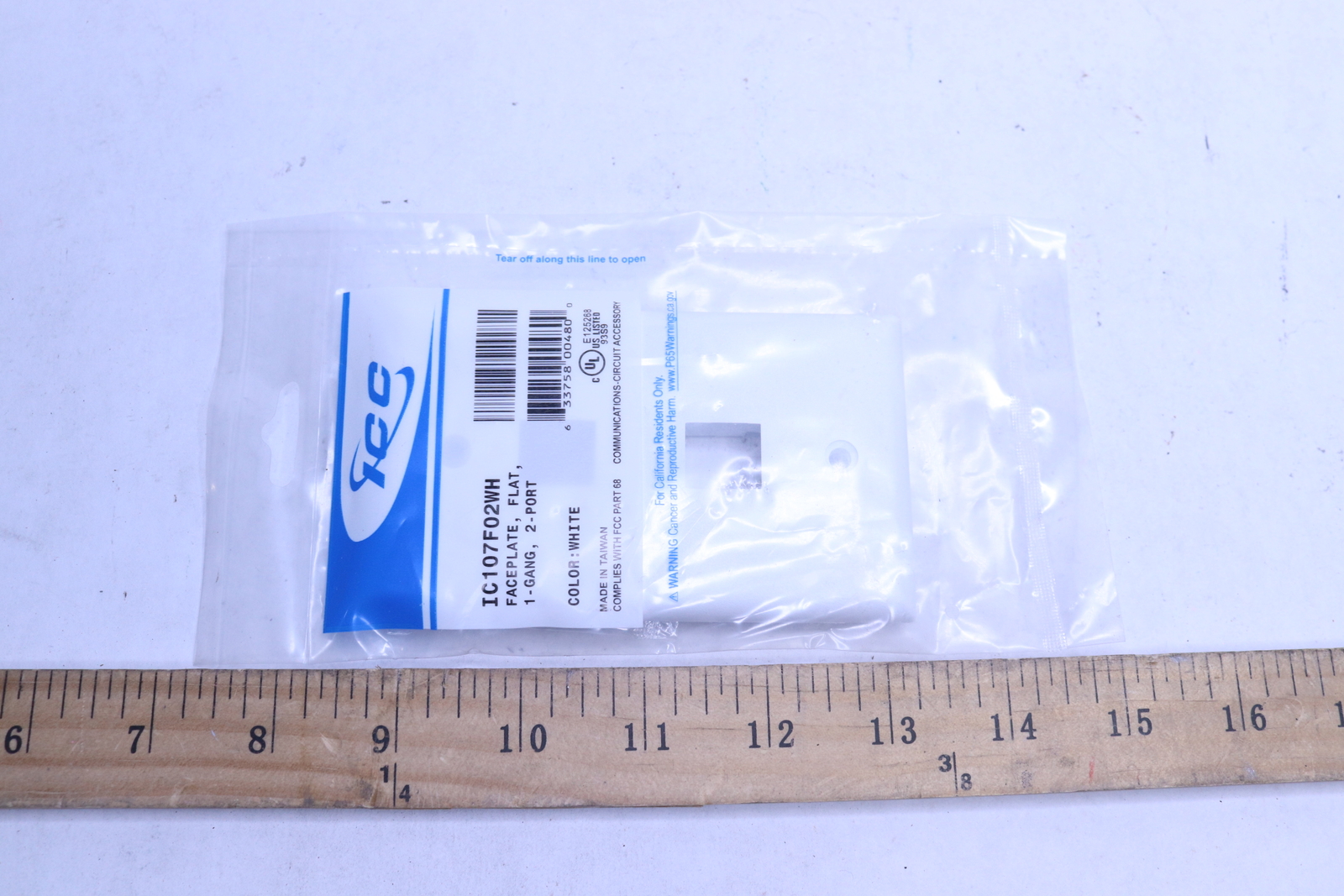 ICC Flat Keystone Wall Plate Single Gang 2-Port White IC107F02WH