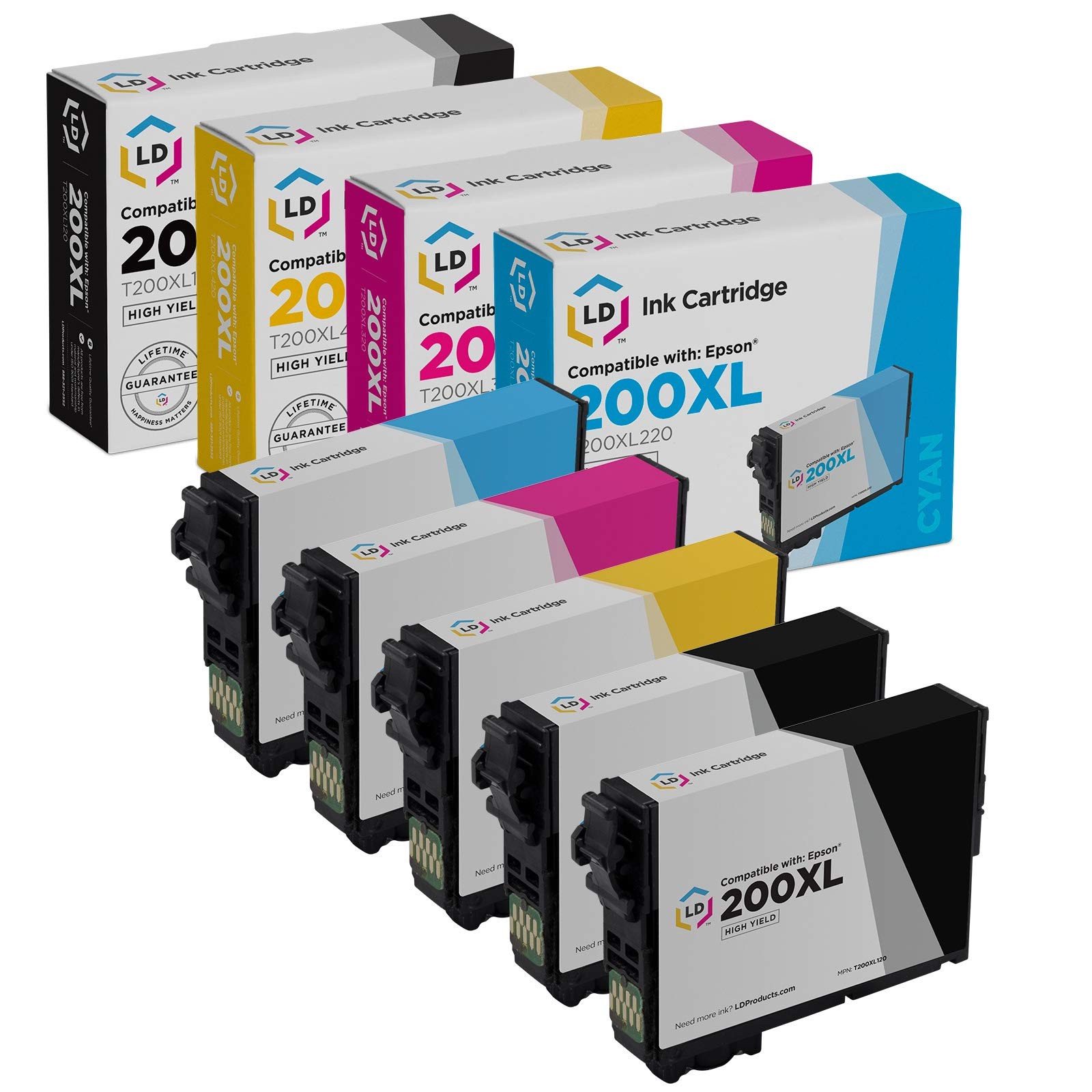 LD 5pk Replacements for Epson 200 Ink T200XL 200XL XP-400 XP-410 WF-2540 HY Set