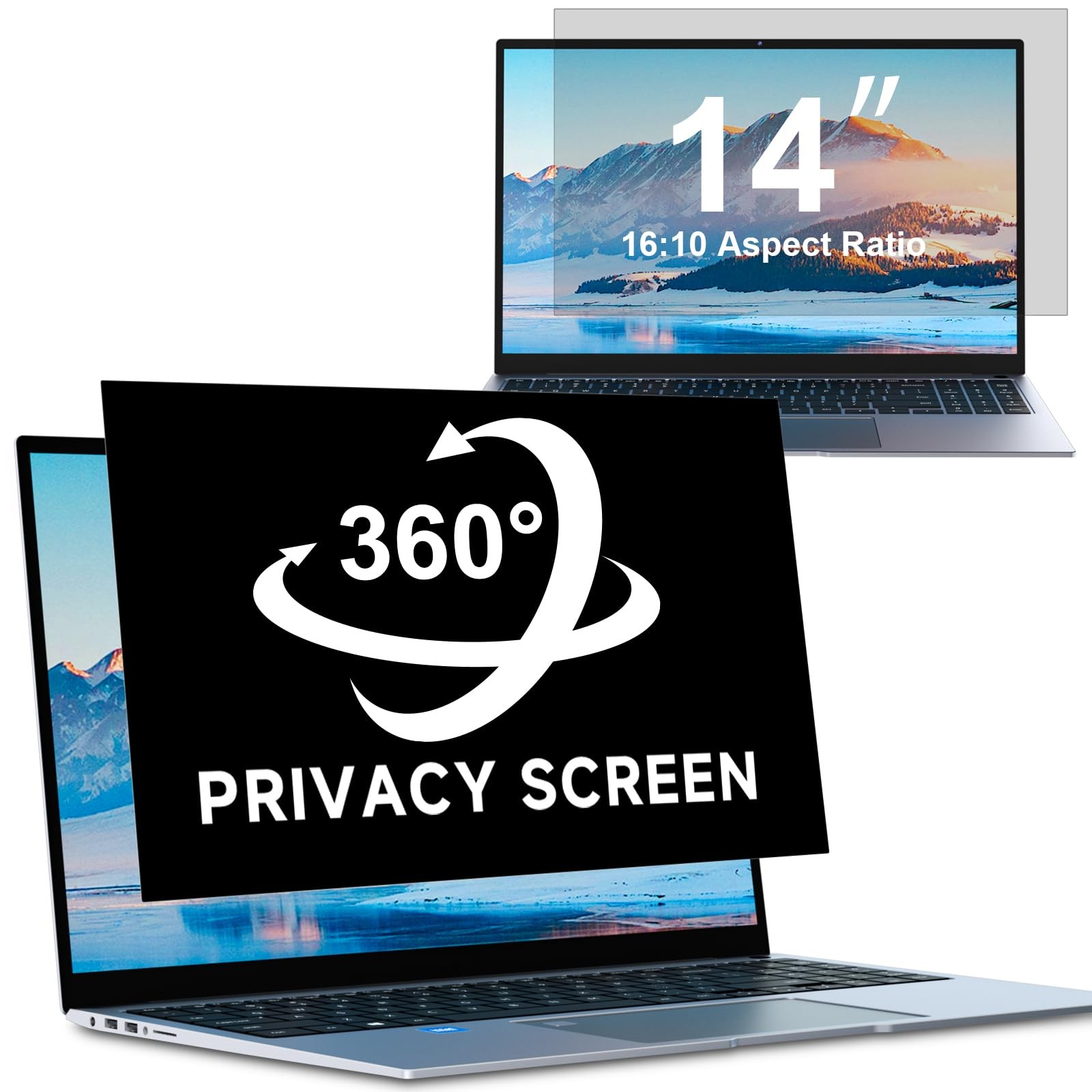 ZOEGAA 4-way 360° Privacy Screen For 14 Inch 16:10 Laptop 14 in 16:10, black