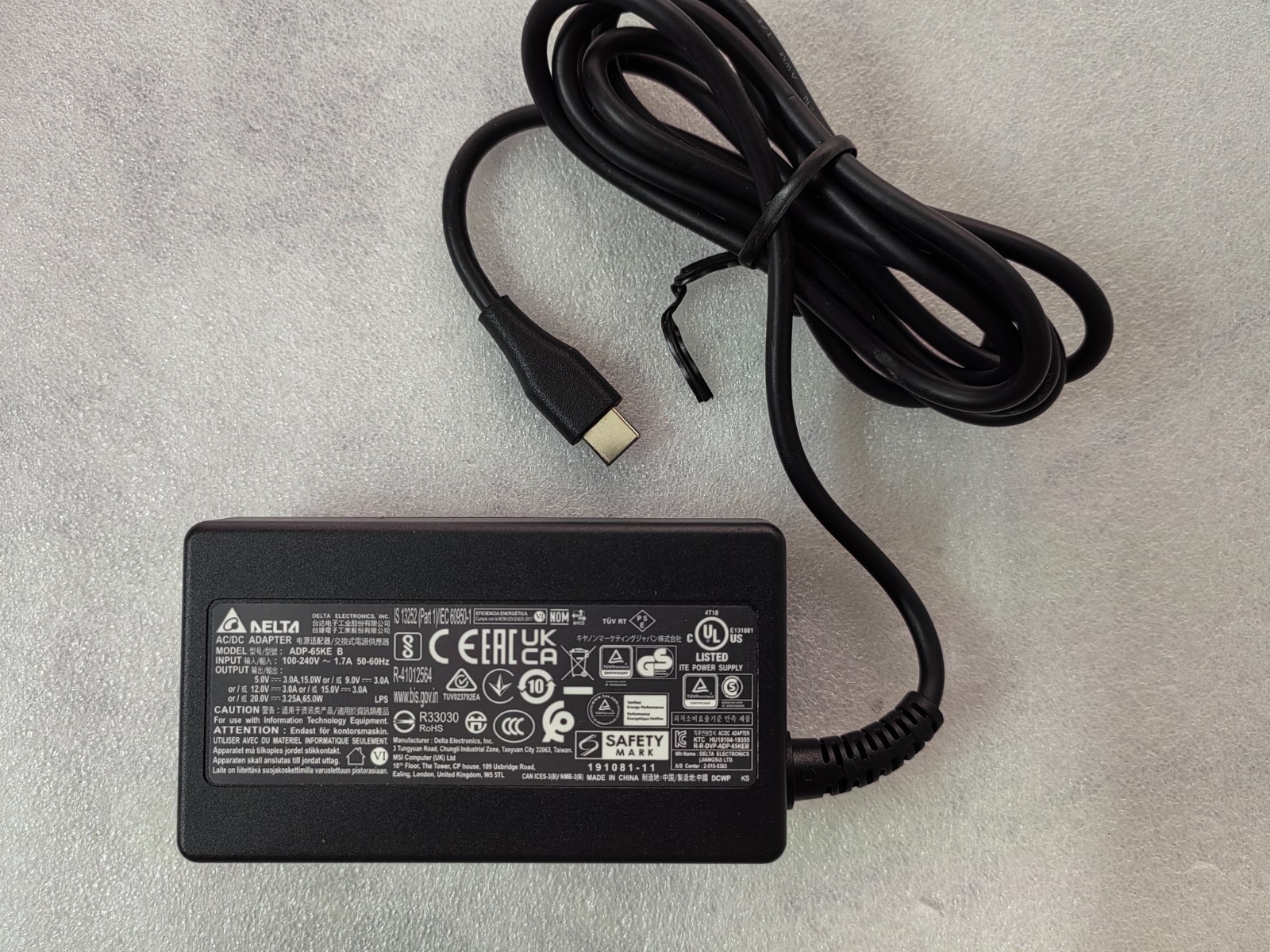 Delta/MSI 20V3.25A ADP-65KE B For MSI Modern 14S AI+ G3MG PC 65W PD Charger OEM