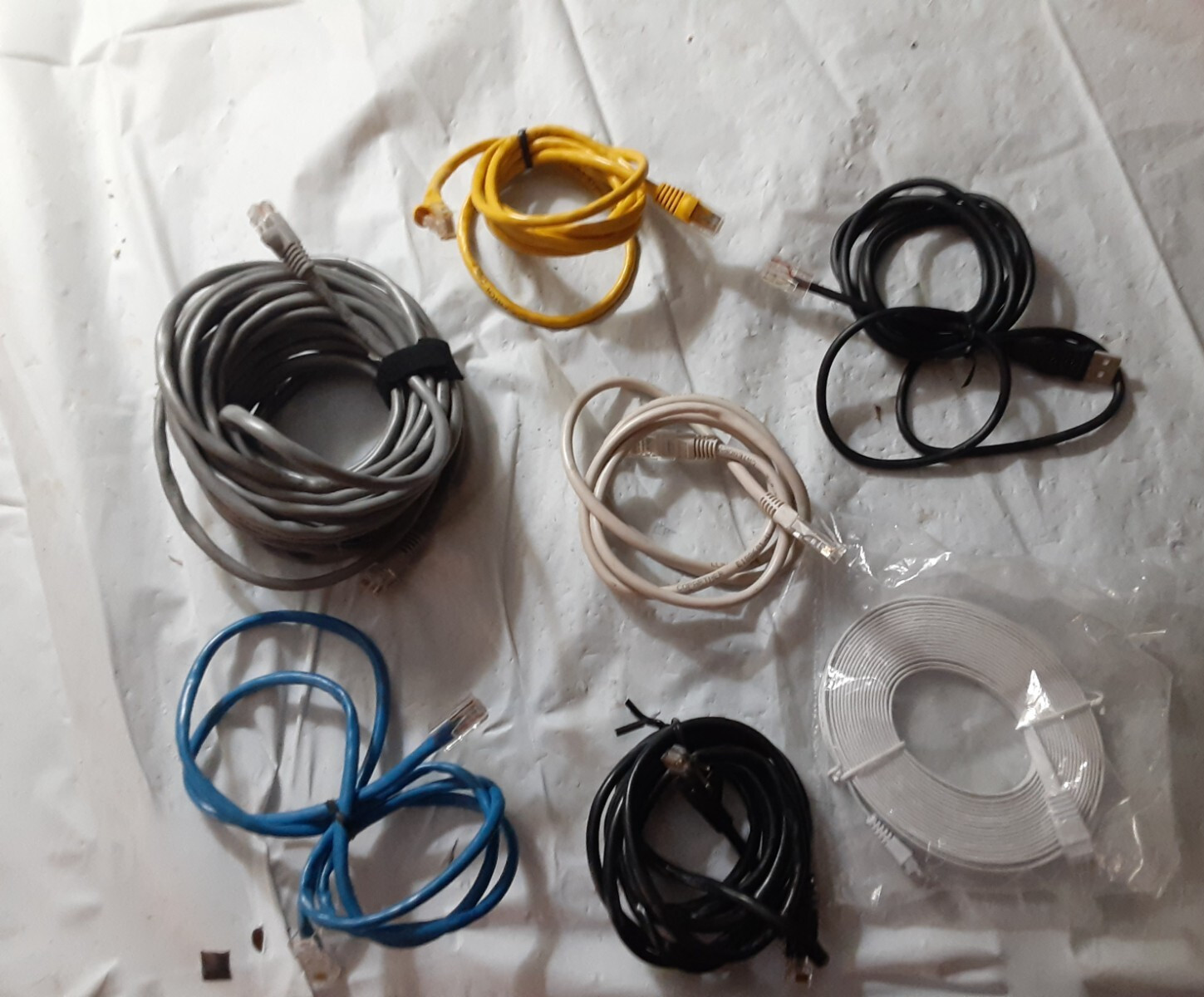 Lot of 7 Ethernet & Phone Cables – Cat5/6, RJ11 DSL, Flat & Round, Mixed Lengths