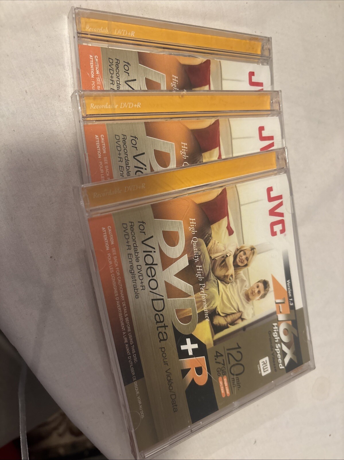 Three (3) JVC DVD+R 1-16x High-Speed Disc Video Data 1.3 (New, 4.7 GB) LOOK PICS