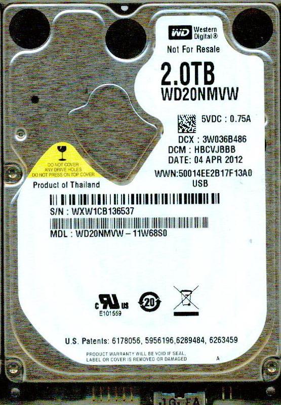 WD20NMVW-11W68S0,  DCM: HBCVJBBB  WESTERN DIGITAL 2TB, USB 3.0