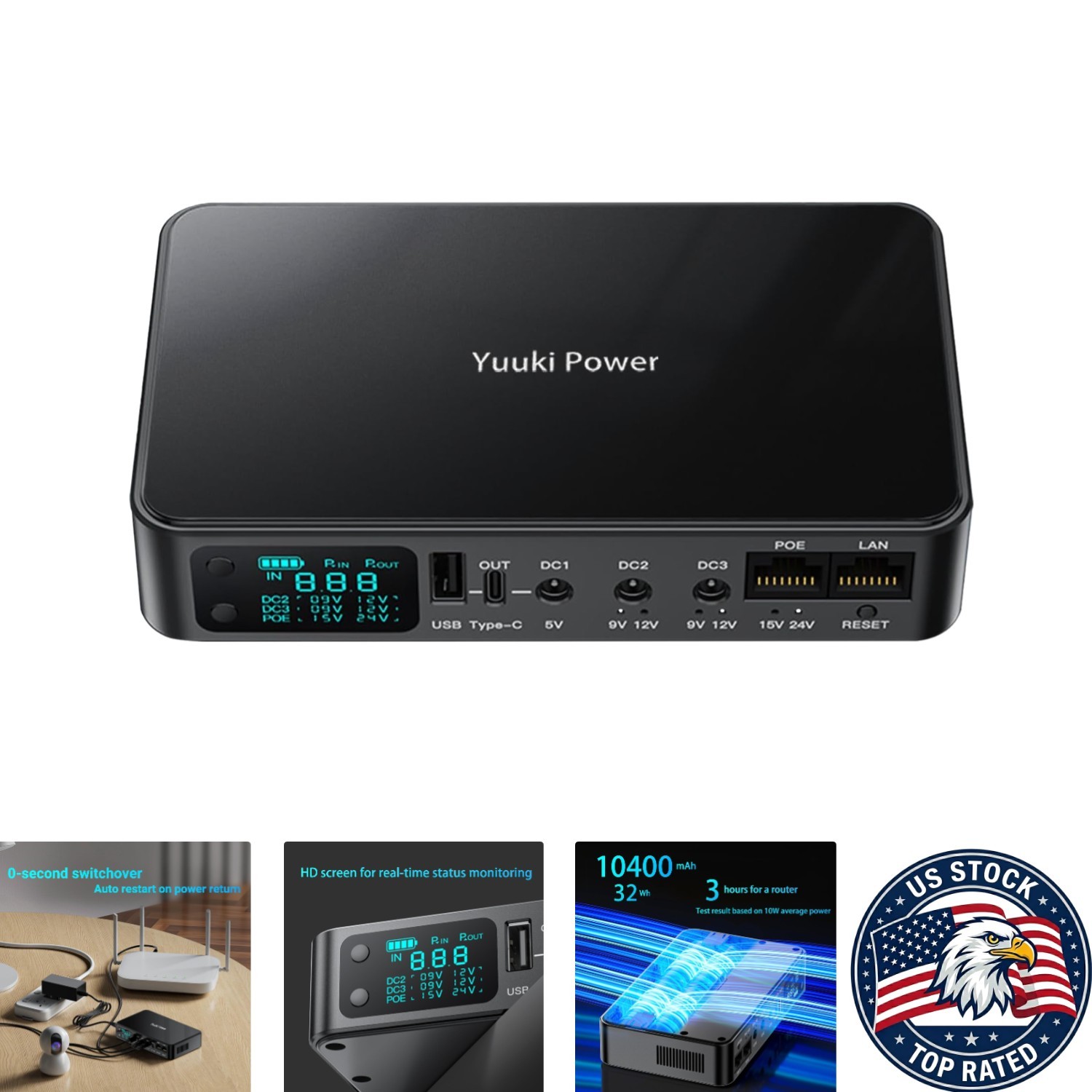 Reliable 24W Mini UPS with 10400mAh Battery - Uninterrupted Power for Devices