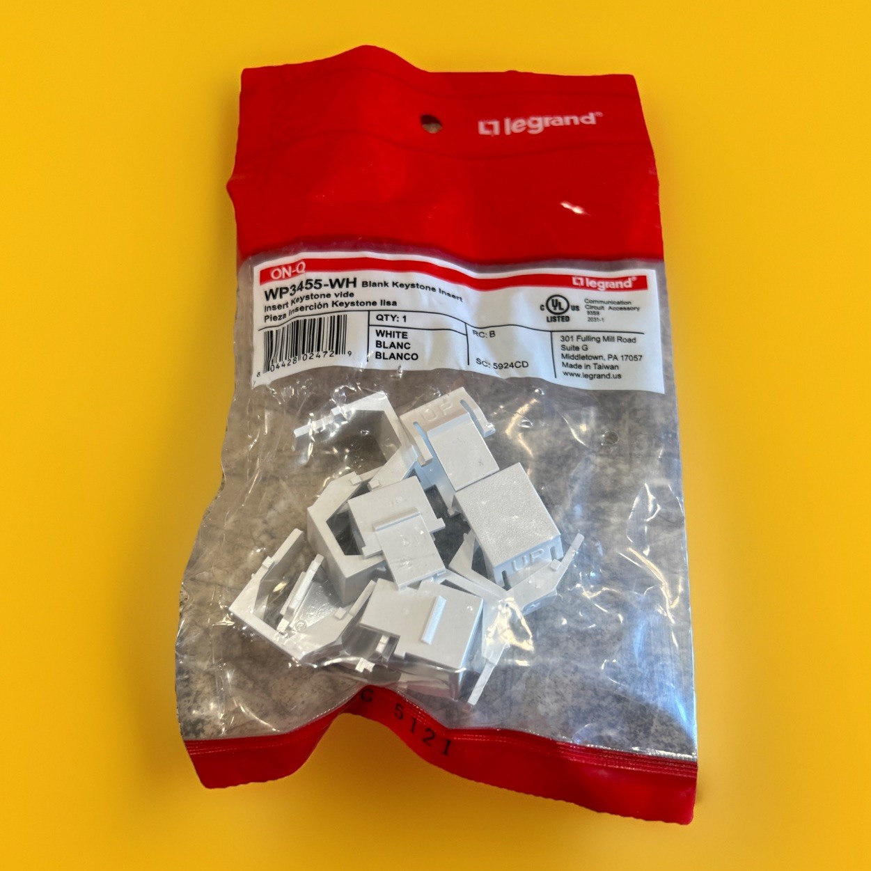 🔥(AN) ***QTY 20*** ON-Q Legrand WP3455-WH White Blank Keystone Modular Insert W