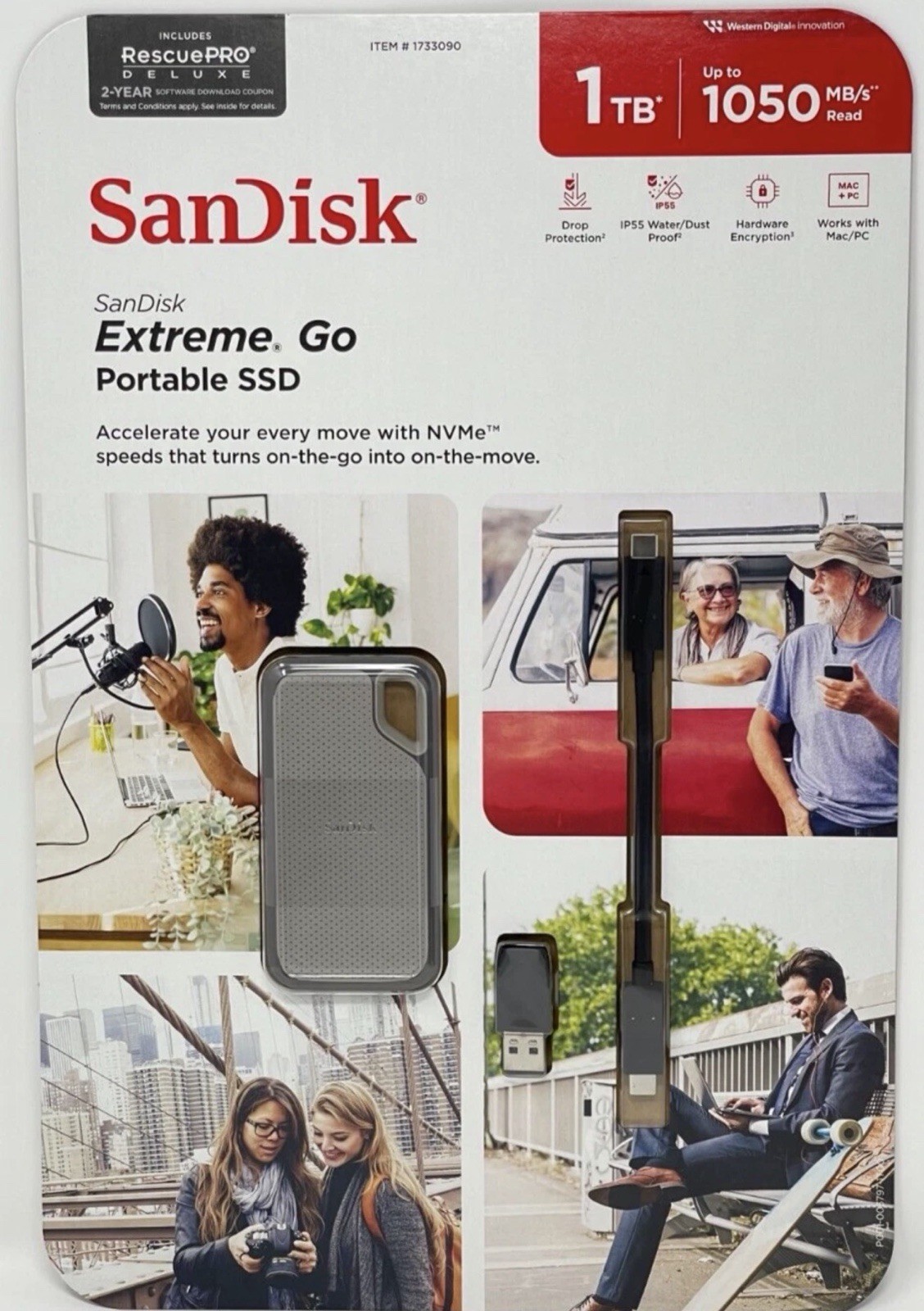 SanDisk 1TB Extreme Go SSD Portable Solid State Drive USB-C 1050MB/s Read Speed.