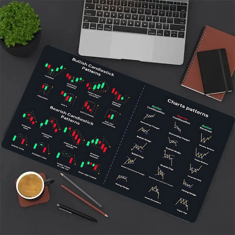 1pc Large Gaming Mouse Pad with K-Line and Chart Pattern Design for Stock and