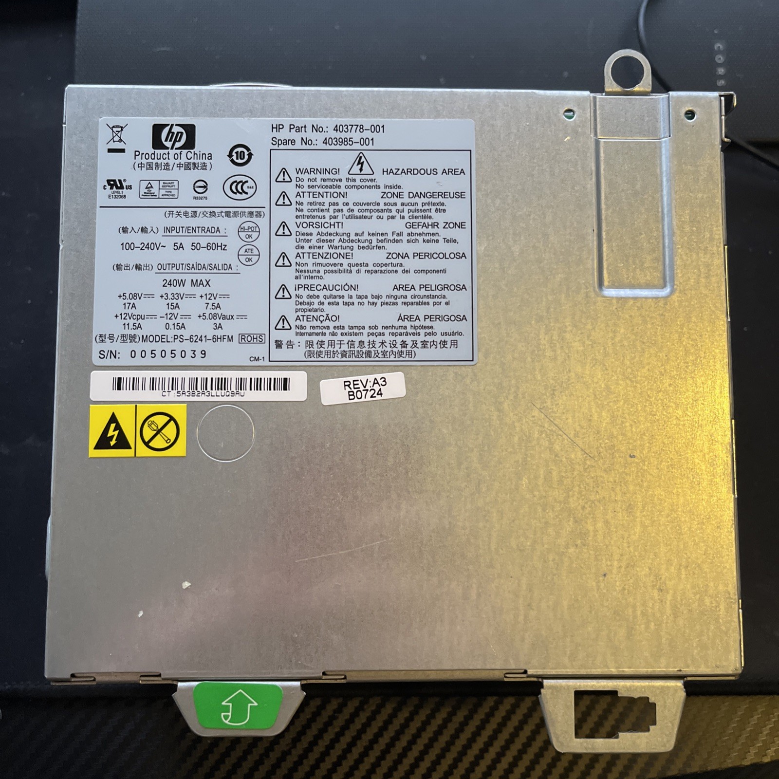 HP Compaq 240W Power Supply PS-6241-6HFM 403778-001 403985-001 PARTS ONLY