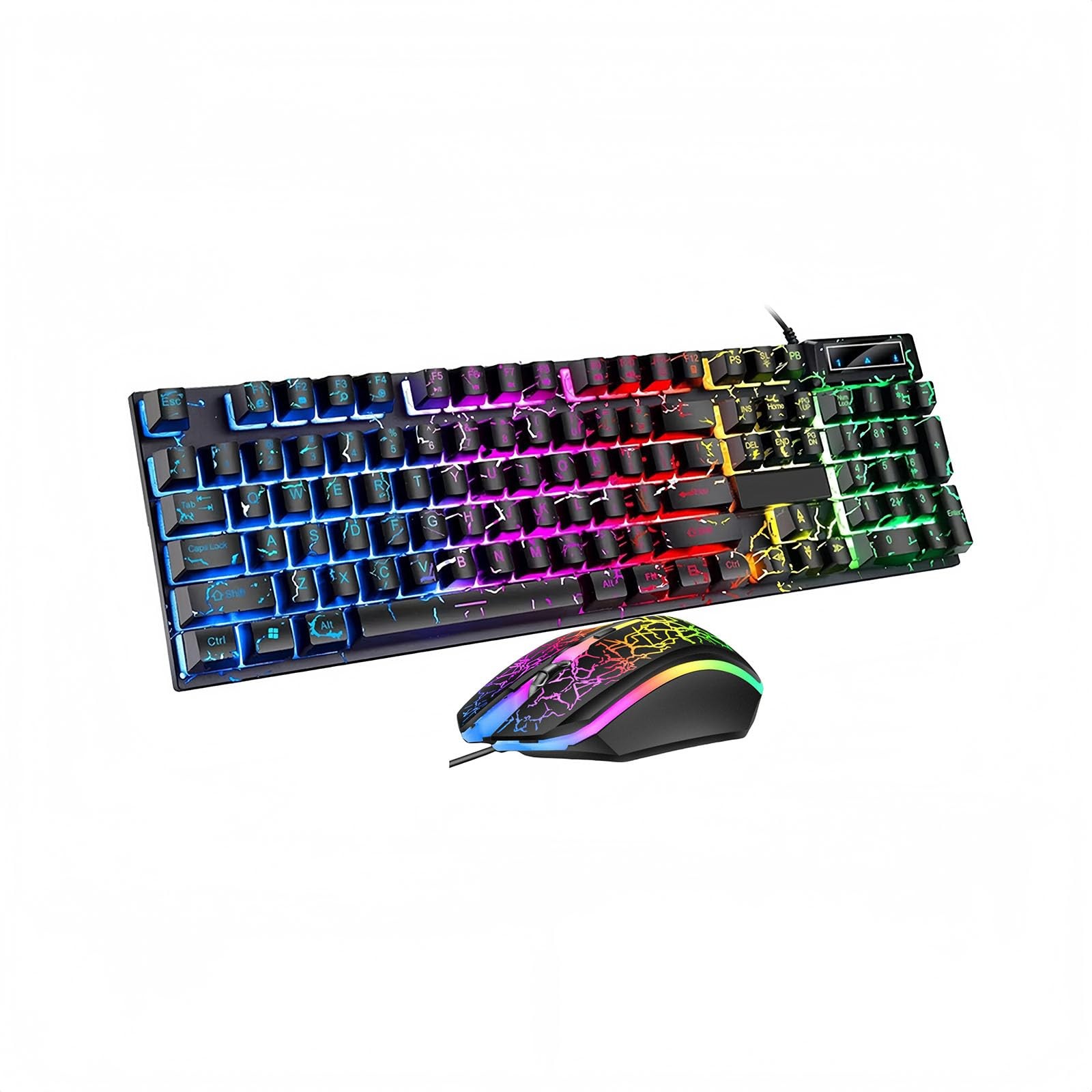Wired Crack Game Keyboard and Mouse Set with Mechanical Feel, Illuminated Let...