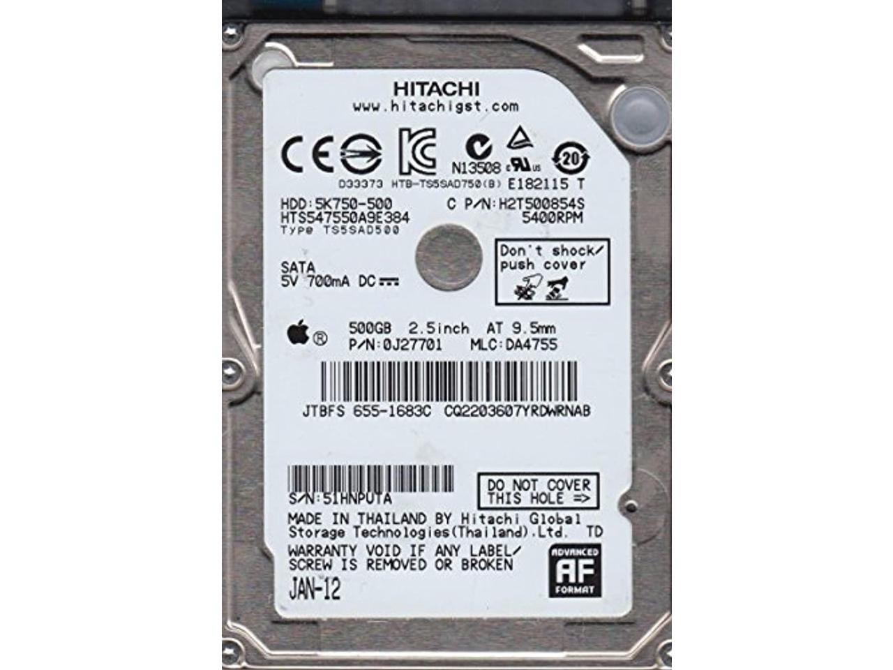 HTS547550A9E384 P/N: 0J25311 MLC: DA4612 MAC 655-1683B Hitachi 500GB