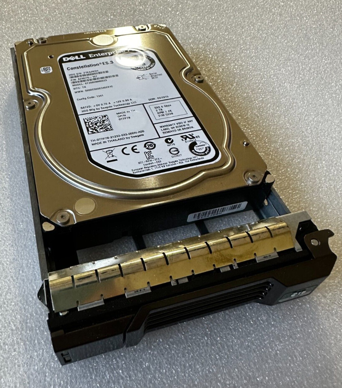 Dell 0T7F78 2TB 3.5" 7.2K 6G SAS LFF HDD ST2000NM0023 T7F78 w/ 072CWN Tray
