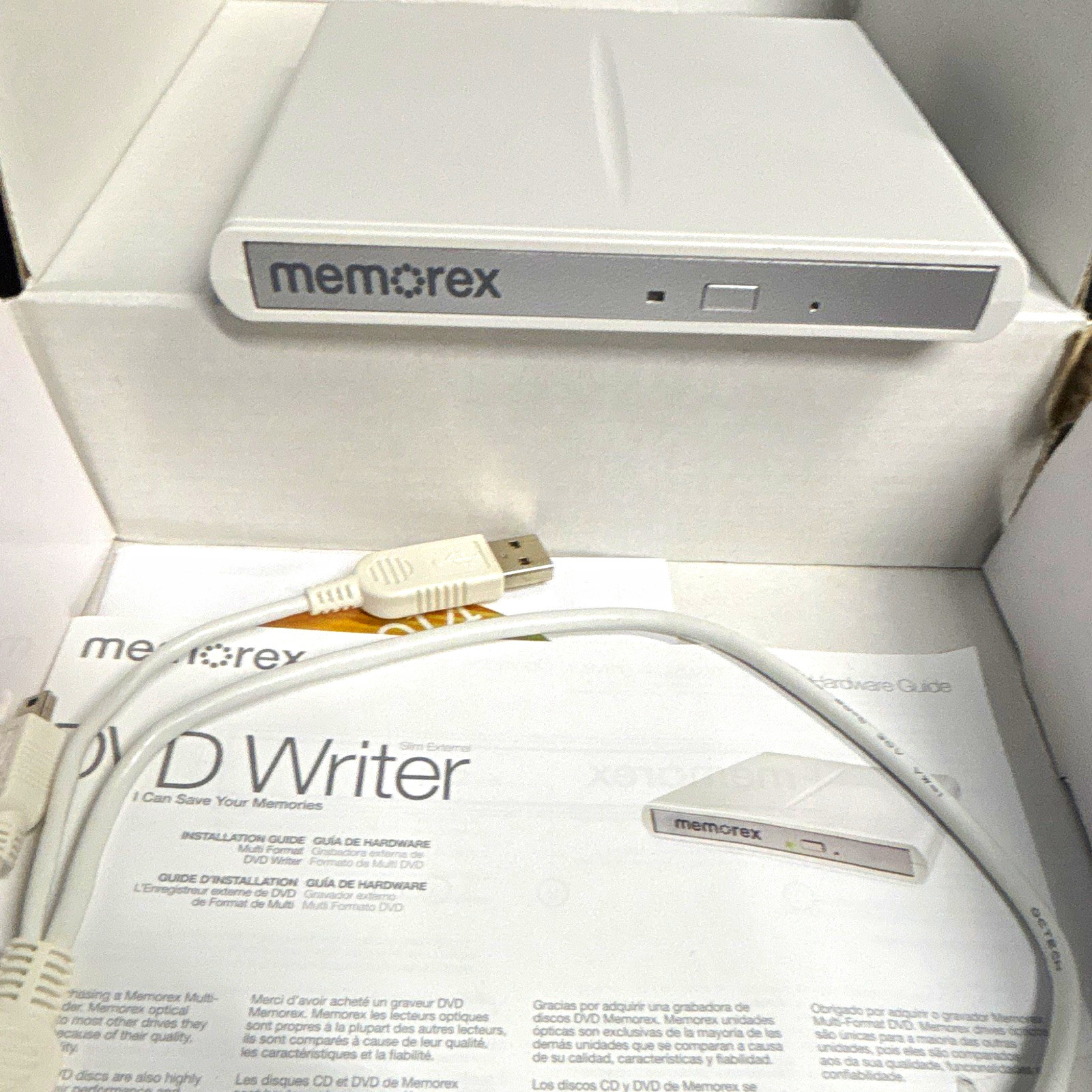 Memorex Slim External DVD Writer 8x USB-Powered White CD-R DVD+R DL