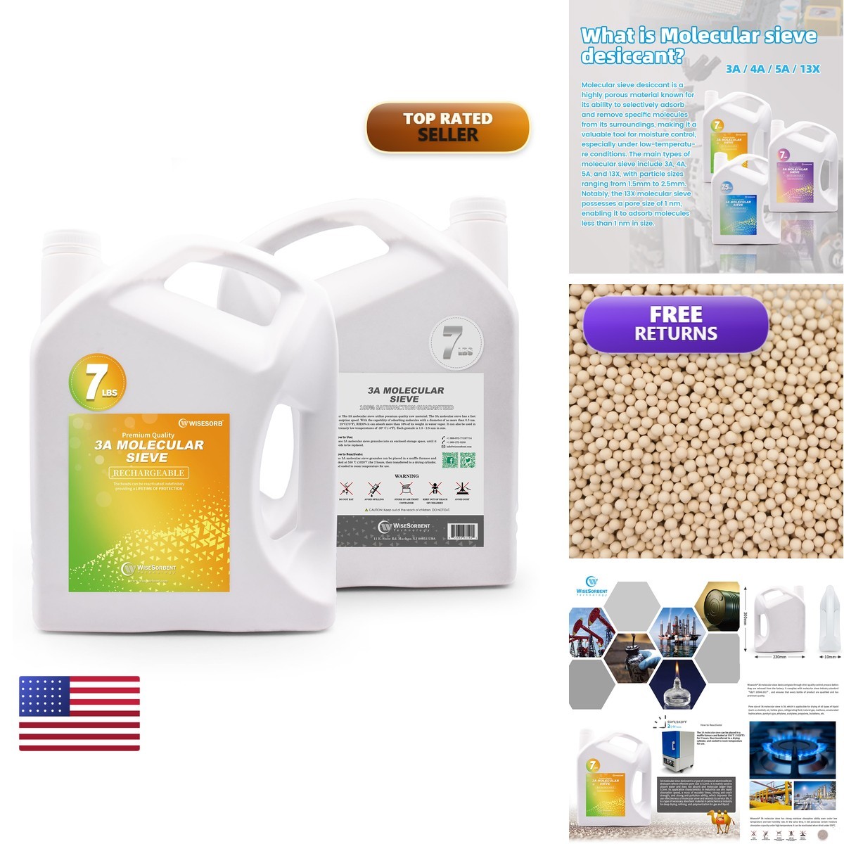 Wisesorb 7 Lbs 3A Molecular Sieve Premium Quality Desiccant Bulk Material 45677