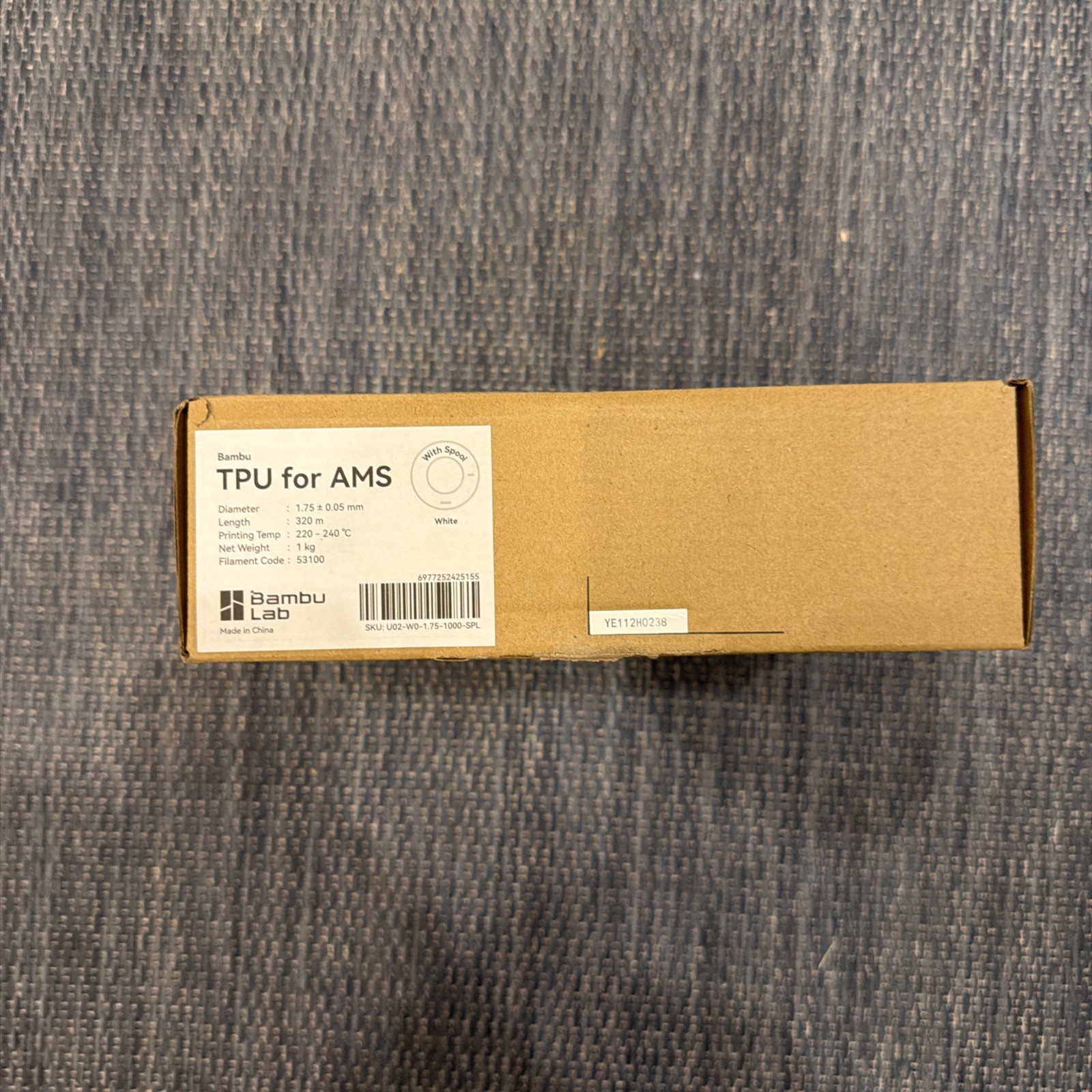 Bambu Lab TPU for AMS 3D Printer Filament 1.75mm 1kg White w/ Spool Sealed 53100