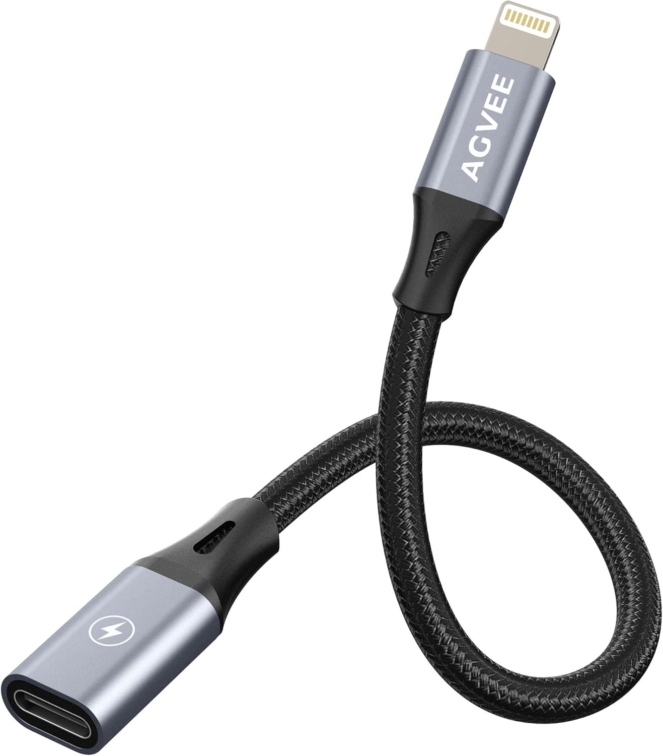 AGVEE 2 Pack 4 inch 30W USB-C Female to Lightning 4 inch+4 inch, Dark Gray 