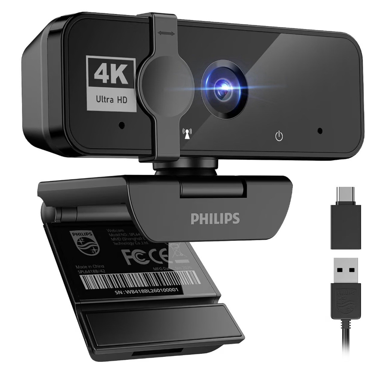 PHILIPS 4K Webcam for PC with Microphone, Computer Camera for Meetings