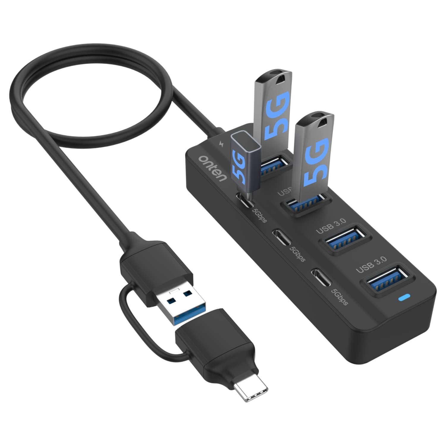 Onten USB C Hub,7 Ports USB 3.0 Hub with USB C to USB 3.0 Adapter,USB C Split...