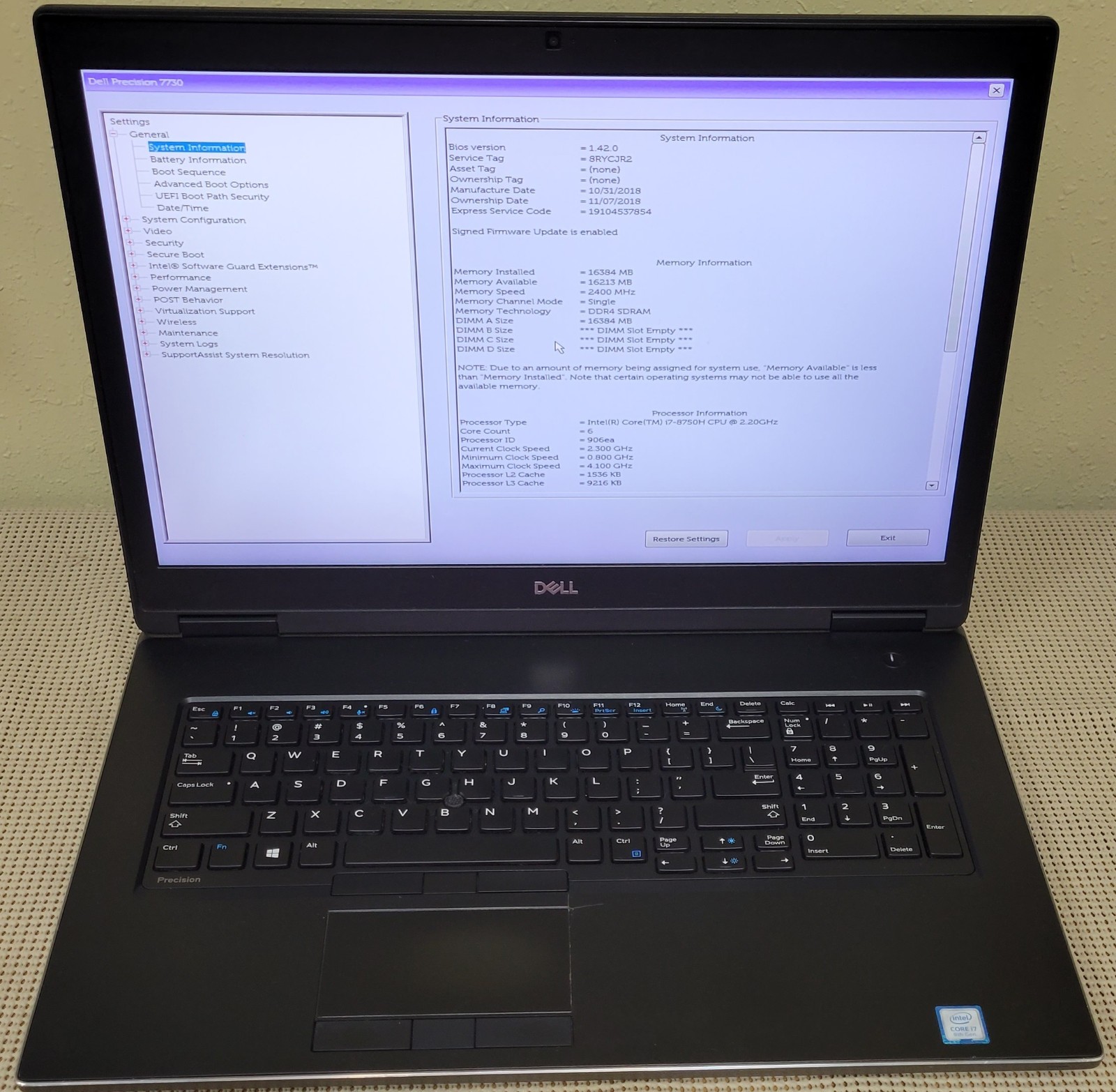 Dell Precision 7730 i7-8750H 2.20GHz 16GB DDR4 No OS/SSD/HDD
