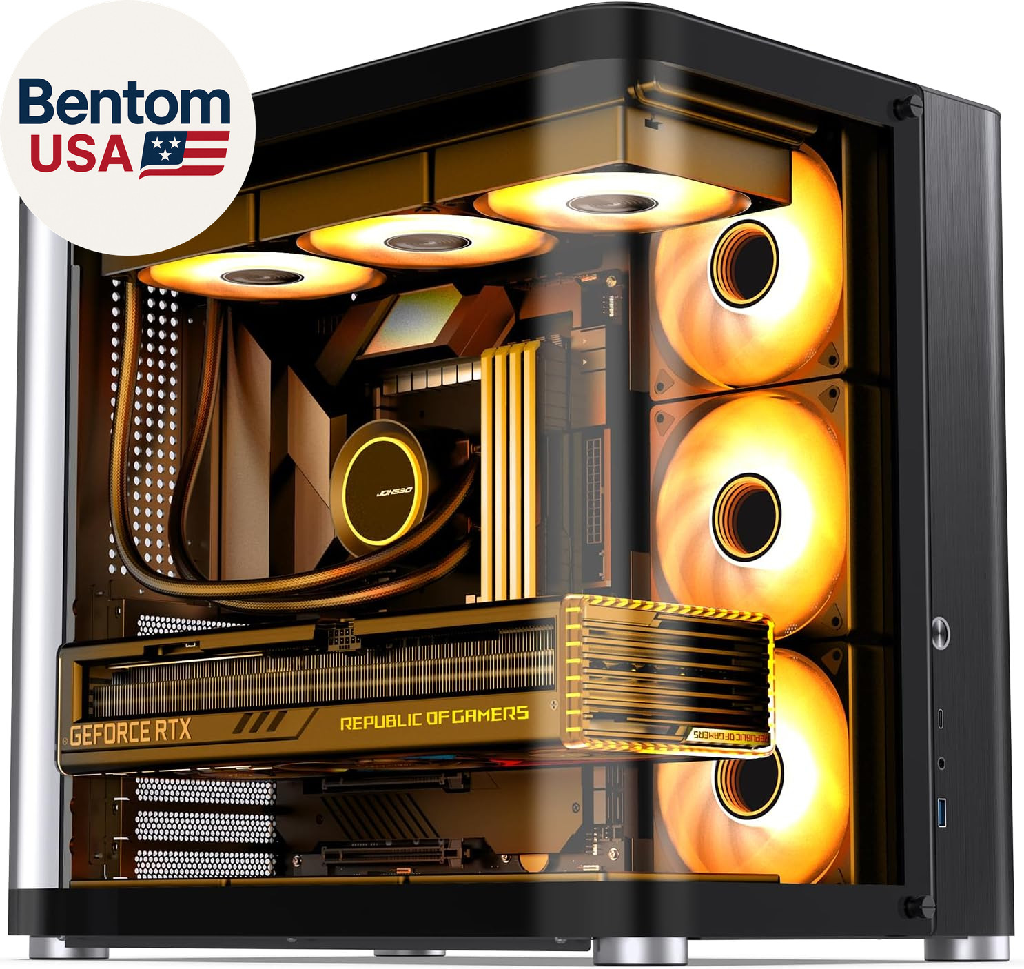 TK-2 Black ATX Mid-Tower Pc Case,Hyperboloid Glass Design, Separated Cabinet Str