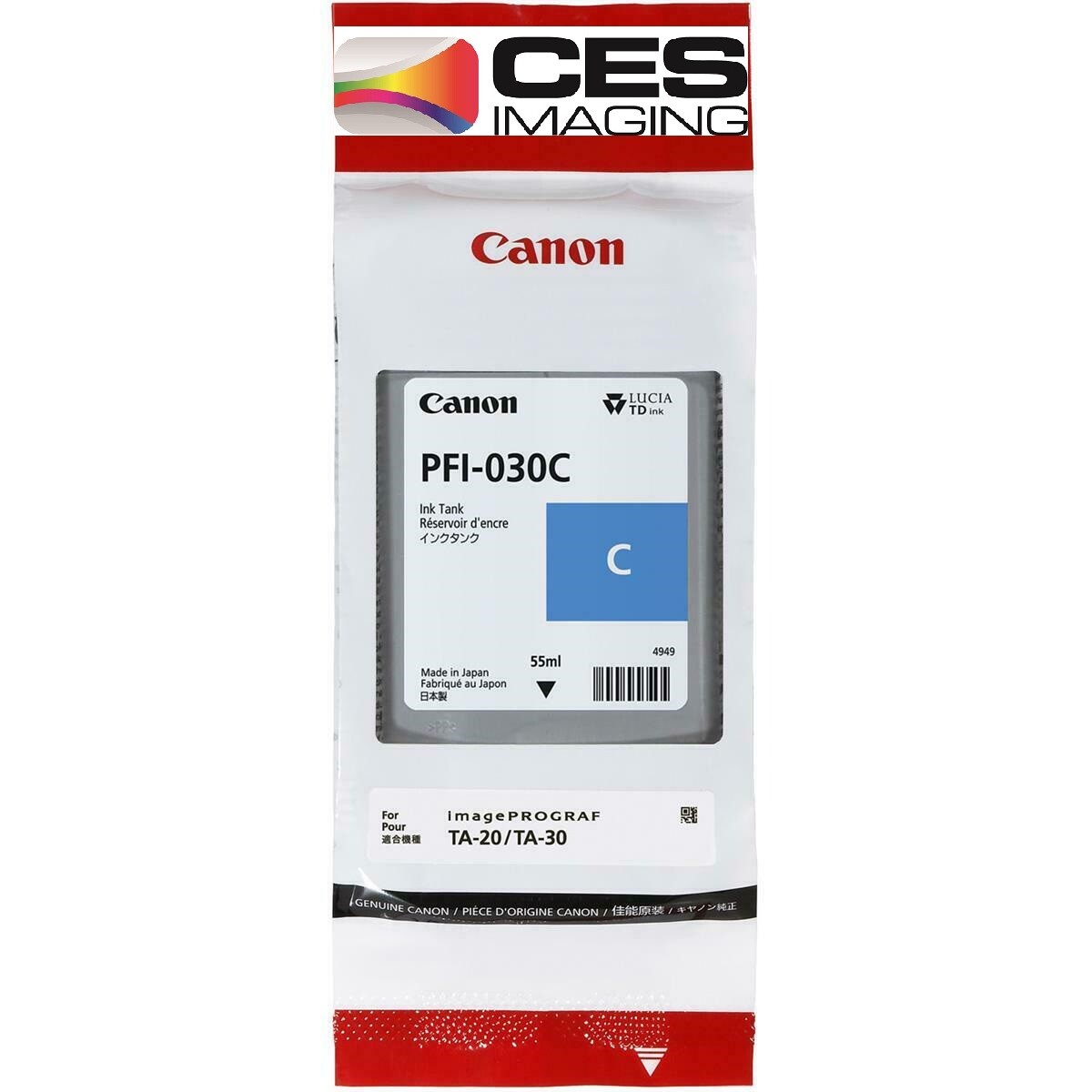 Canon PFI-030C Pigment Cyan 55ml Ink Tank for imagePROGRAF TA-20 TA-30