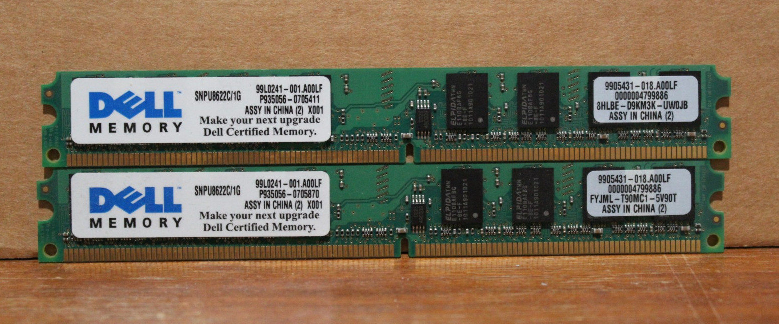 (Lot of 2) Dell 1GB PC2-5300 DDR2-667MHz CL5 240-Pin DIMM SNPU8622C/1G