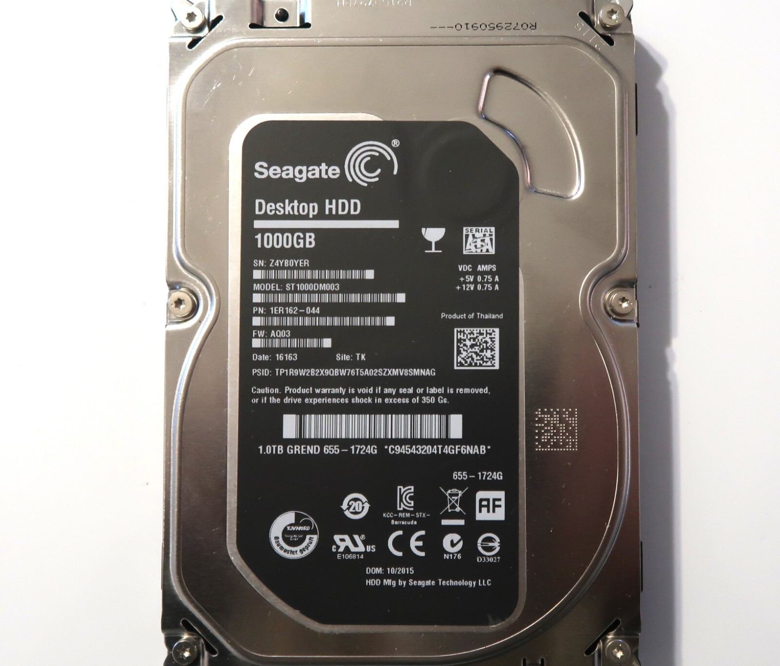 Seagate ST1000DM003 1ER162-044 AQ03 (Z4YB) TK Thailand 1TB 3.5" Sata HDD 2015