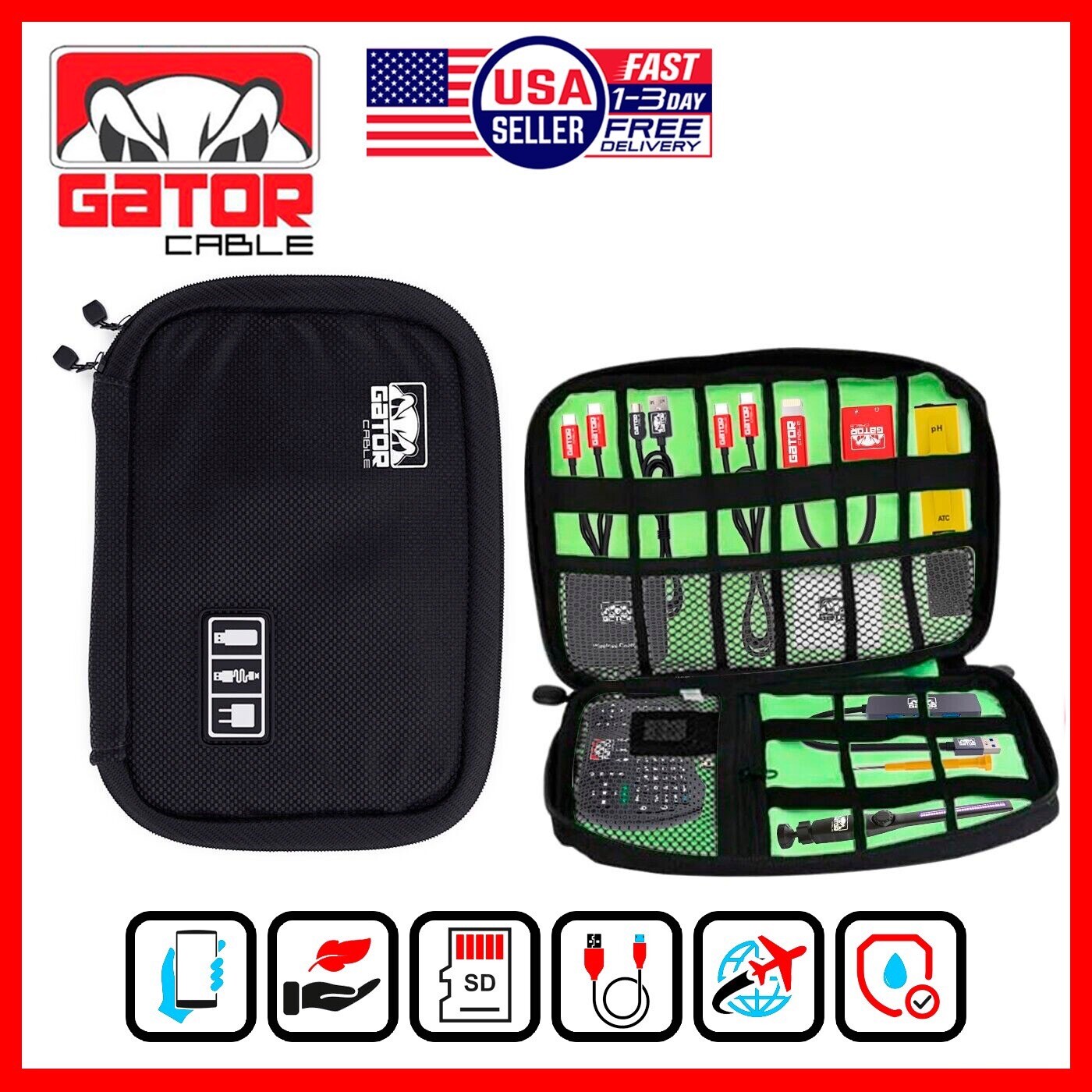 Travel Cable Organizer Bag for Electronics USB Charger Cord Storage Case Carrier