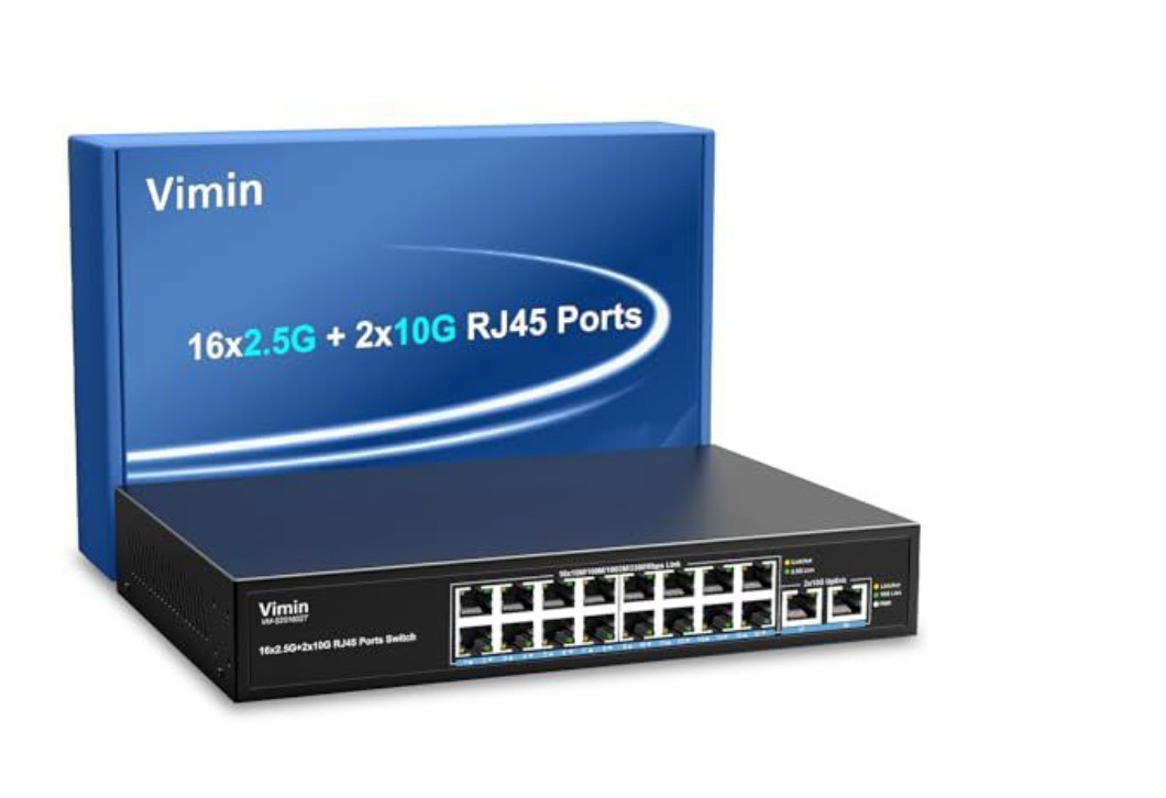 Vimin 18-Port 2.5G Ethernet Switch with Dual 16 Port Switch+2x 10G RJ45, Black