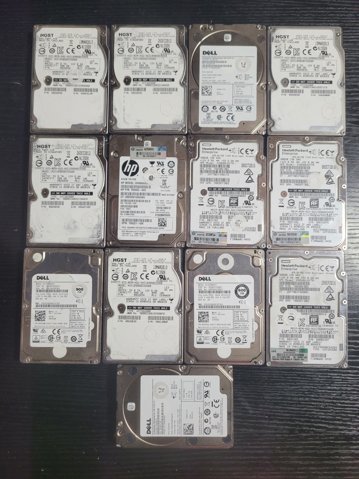 Lot of 13x NO DEFECTS Mixed Capacity SAS 2.5" HDD 2x 1.2TB 1x 900GB 10x 600GB