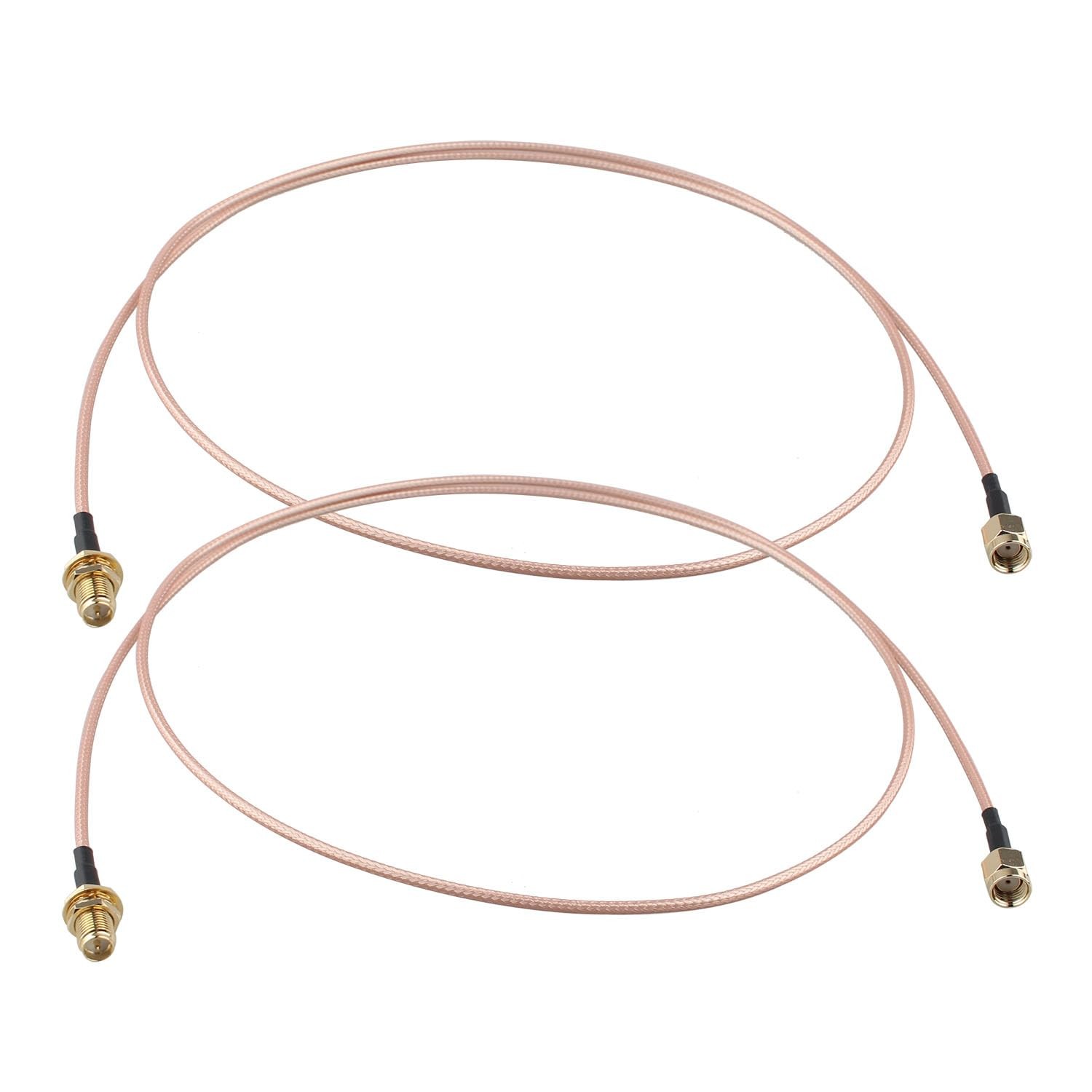 2pcs RP-SMA to RP-SMA Female Bulkhead Mount WiFi Aerial Antenna Extension Cab...