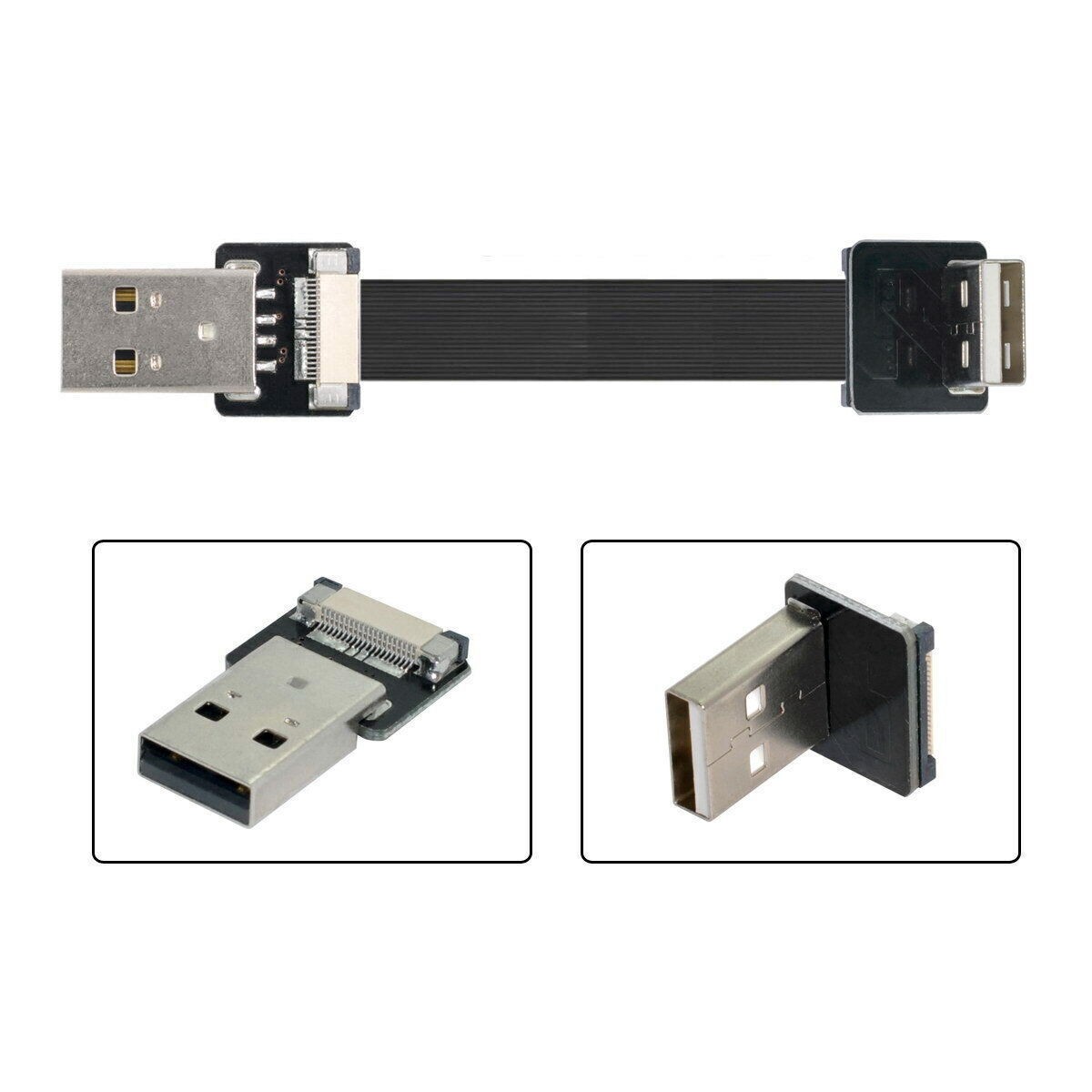 Xiwai Down Angled USB 2.0 Type-A Male to Type-A Male Data Flat Slim FPC Flat FPC