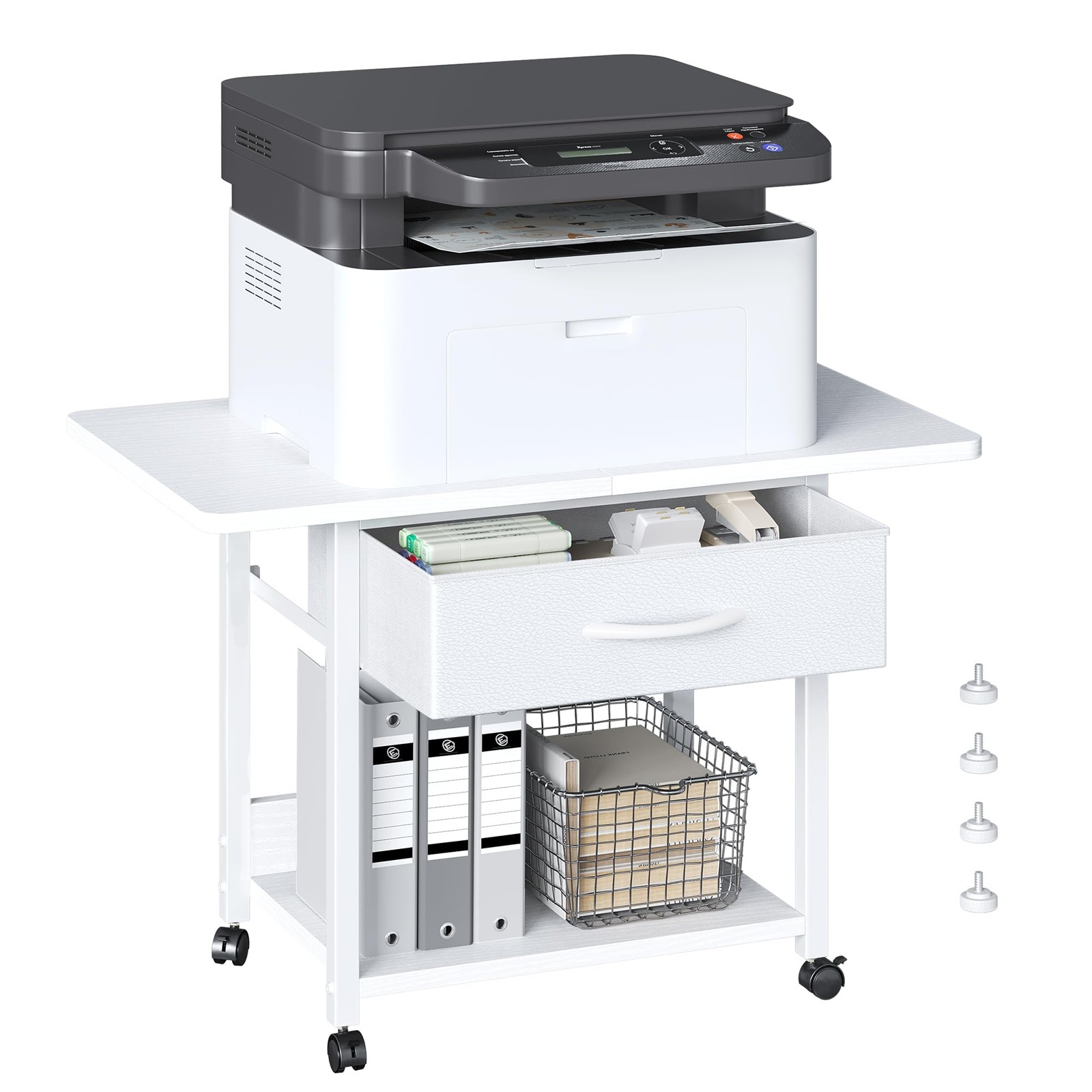 Printer Stand with Locking Wheels 2 Tier Printer Table Fabric Drawer Under