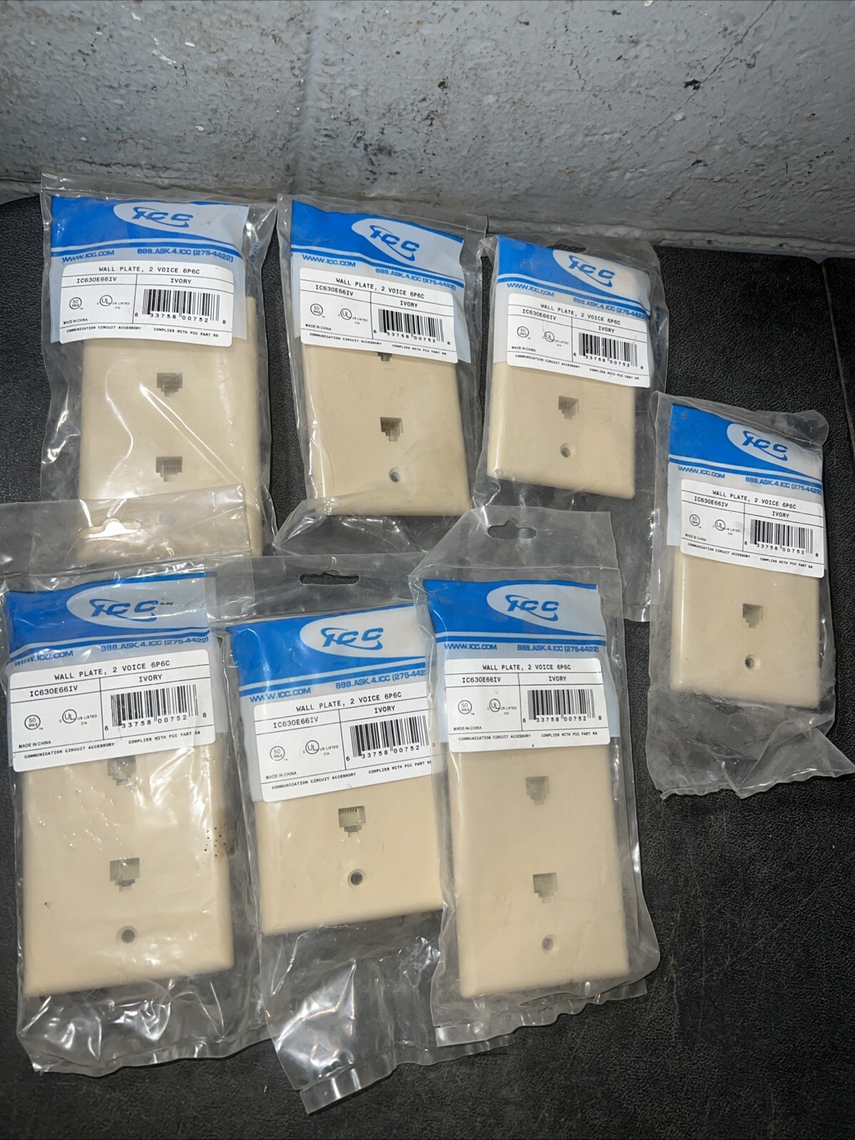7x  ICC TELEPHONE WALL PLATE 2 VOICE 6P6C IVORY IC630S66IV RJ11 DUAL QTY 7
