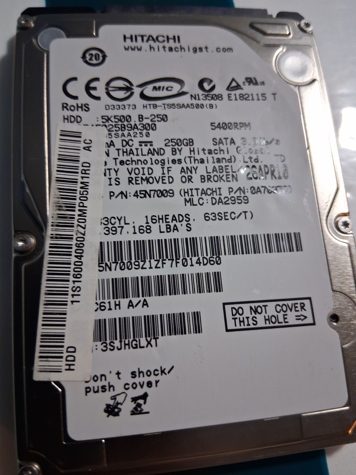 HITACHI 5K500.B-250 SATA 250GB HDD HTS545025B9A300 2.5" Hard Drive