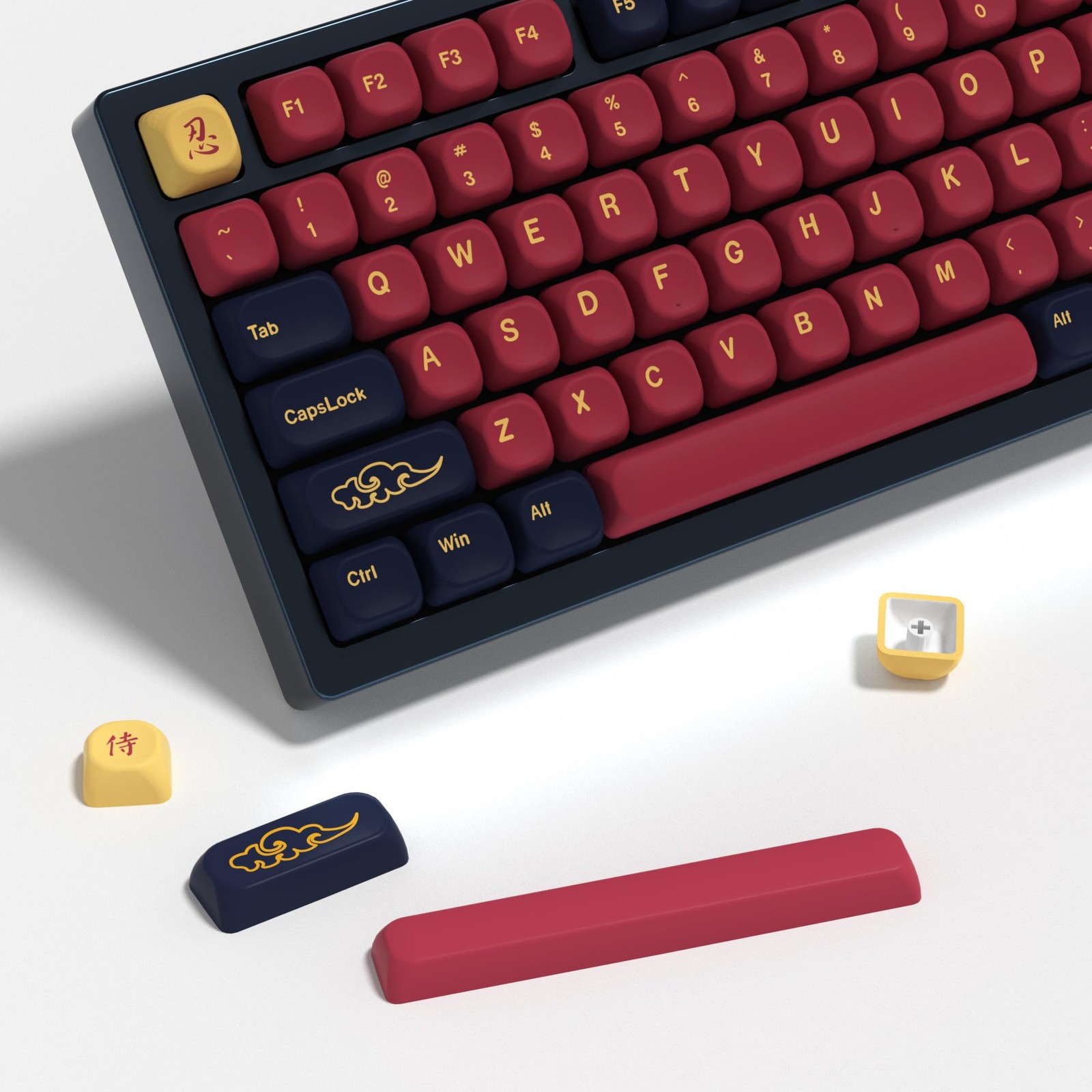 KBDiy Red Samurai Keycaps 60 Percent KOA Profile,Five Sides Dye-Sublimation P...