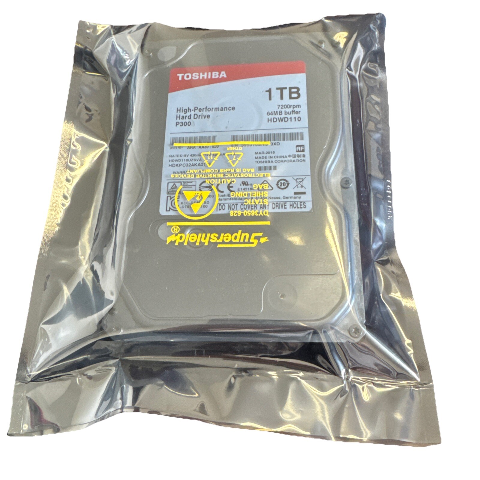 Toshiba P300 1TB Internal, 7200 RPM, 3.5" HDWD130XZSTA Hard Drive