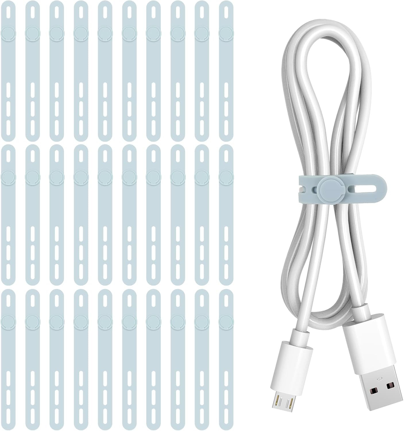 30 Pack Blue Silicone Cable Ties Reusable Cord Organizer Straps Management Clips