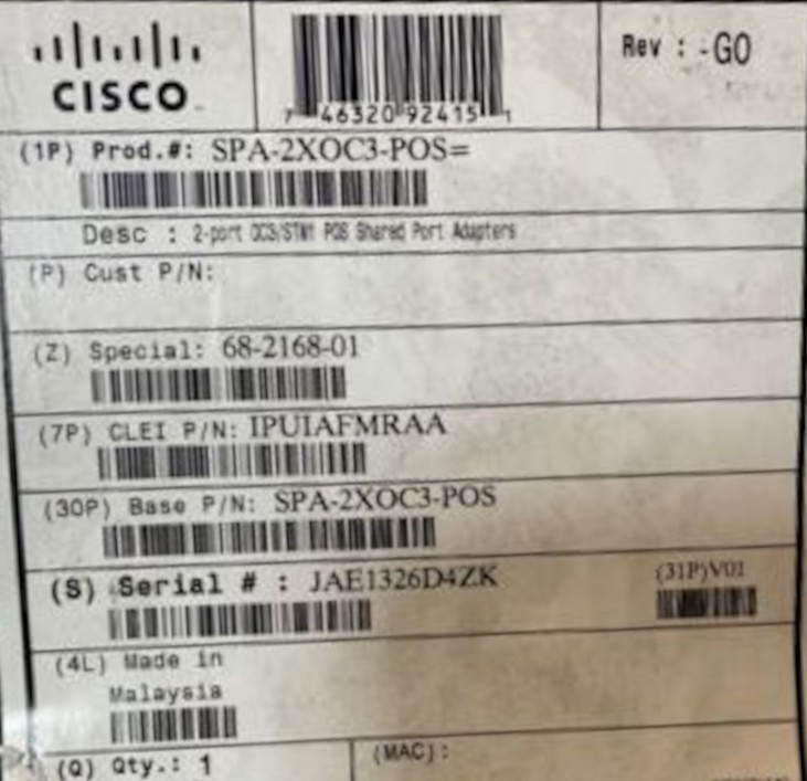 New in Box Cisco SPA-2XOC3-POS Shared Port Adapter (sealed)
